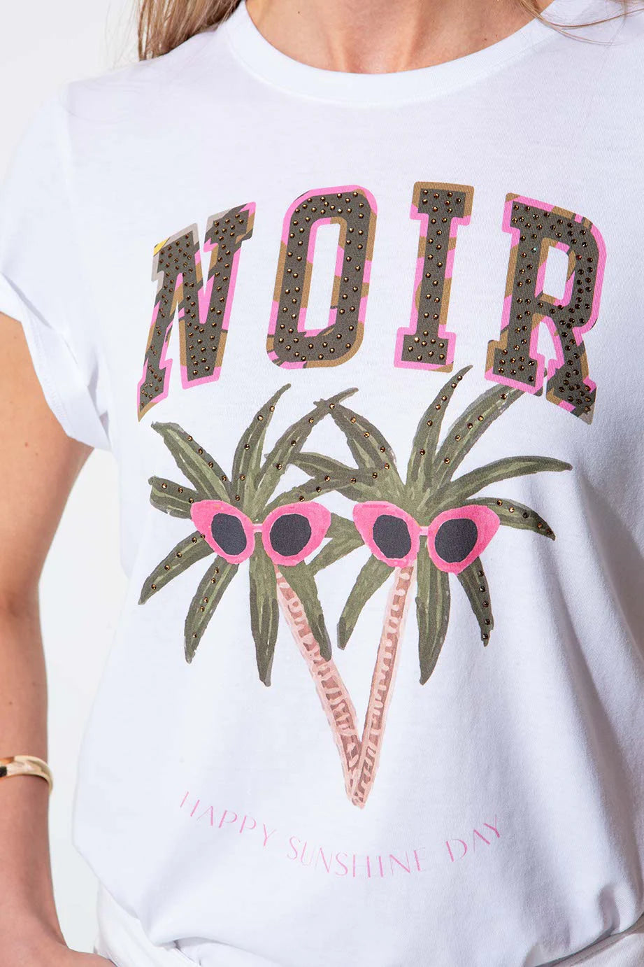 Catnoir - witte t-shirt met print - Sunny Palms