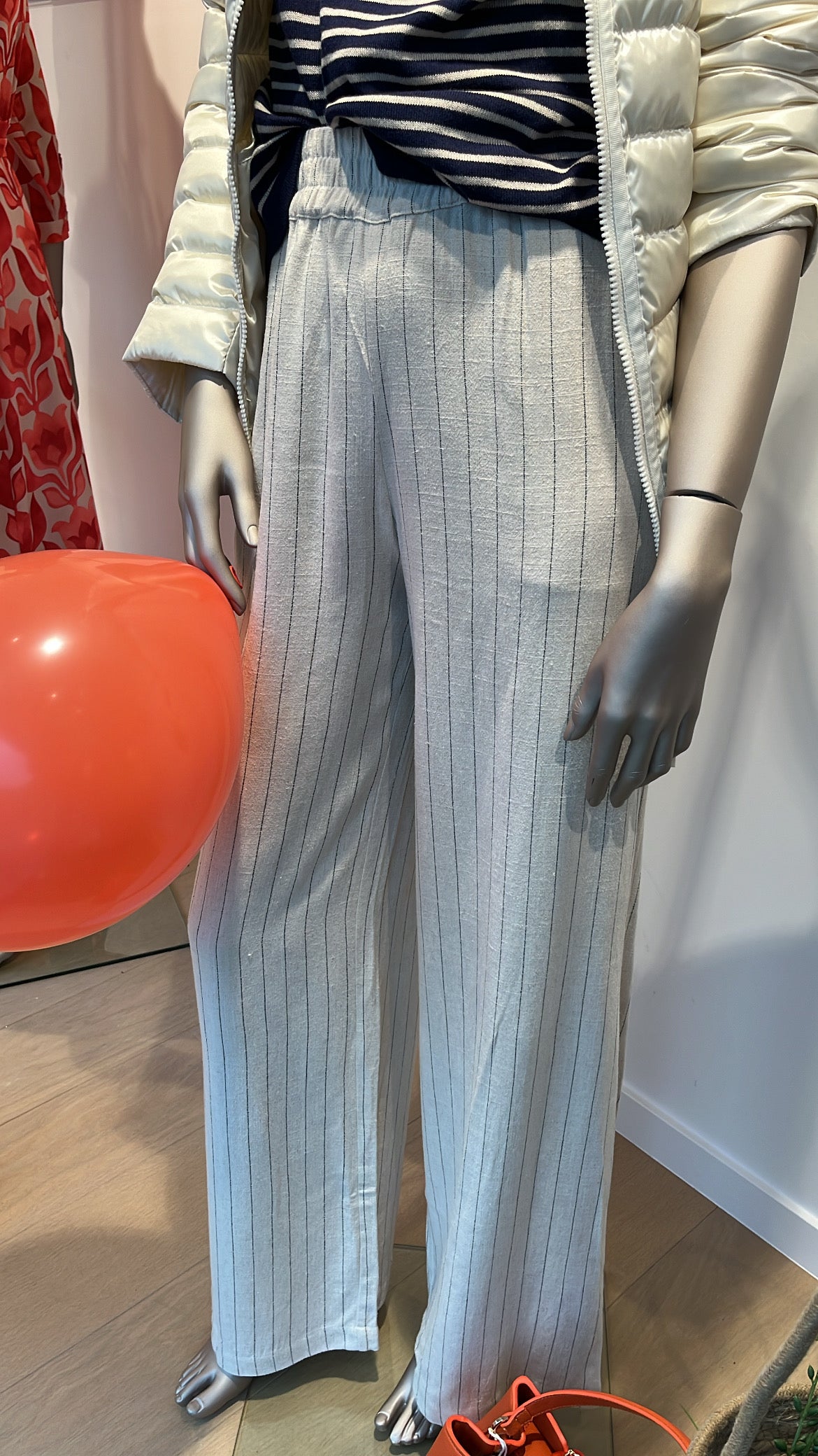 Beige linnen broek met strepen en losse fit PARIS - Terre Bleue