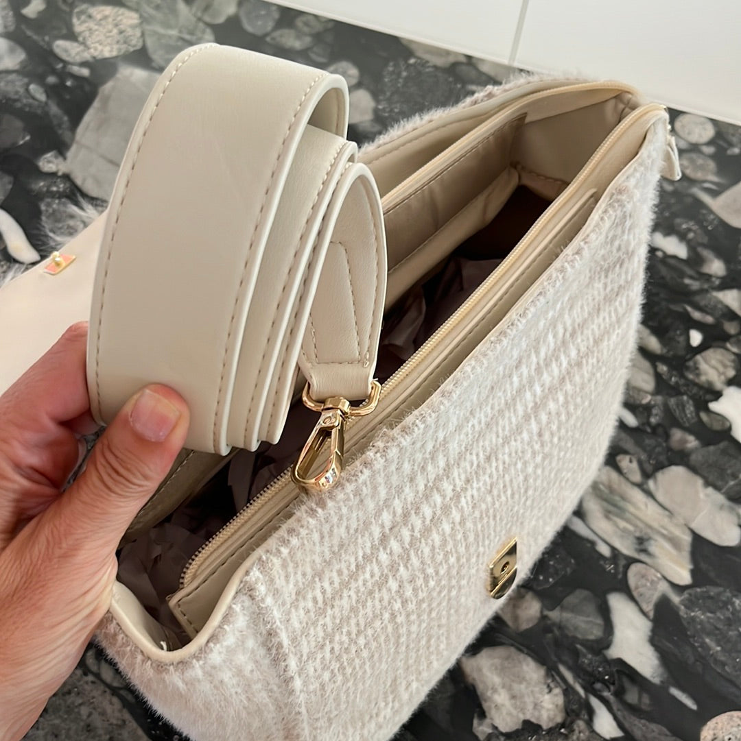 Handtas ecru met wolaccent