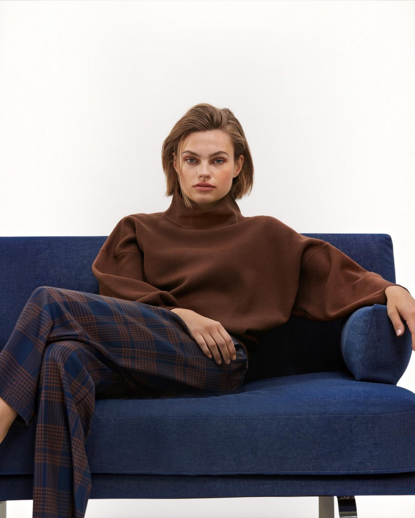Senso Neela trui bruin met rolkraag - sweaterstof
