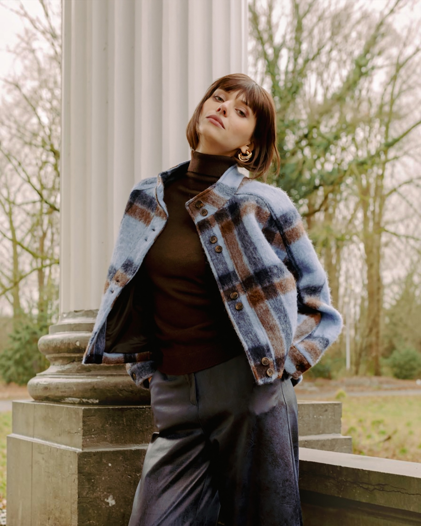 More Than That Magali Jacket | Geruite wollen jas blauw-bruin