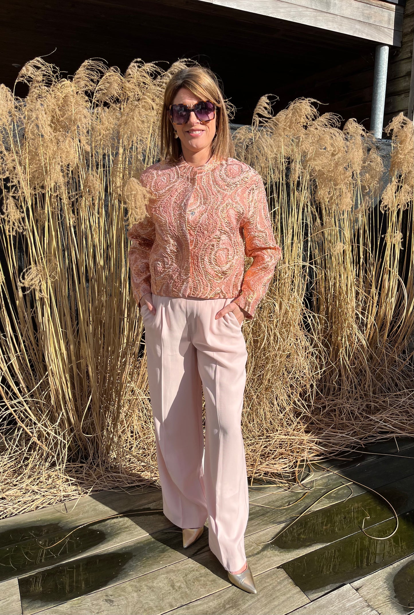 Roze broek wijde benen (92043) - Oui