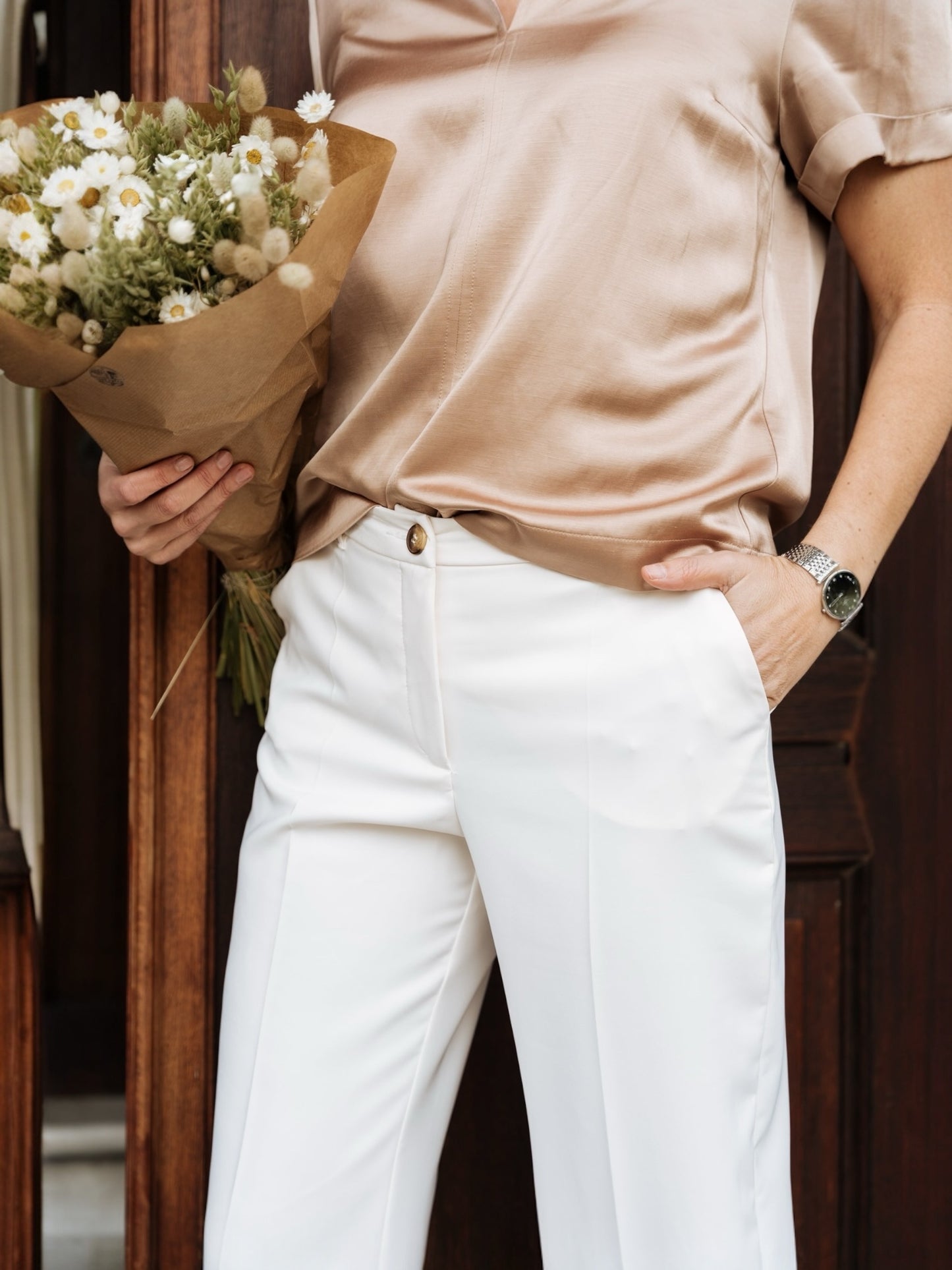 Ecru geklede broek ROSALIE - Blue Bay