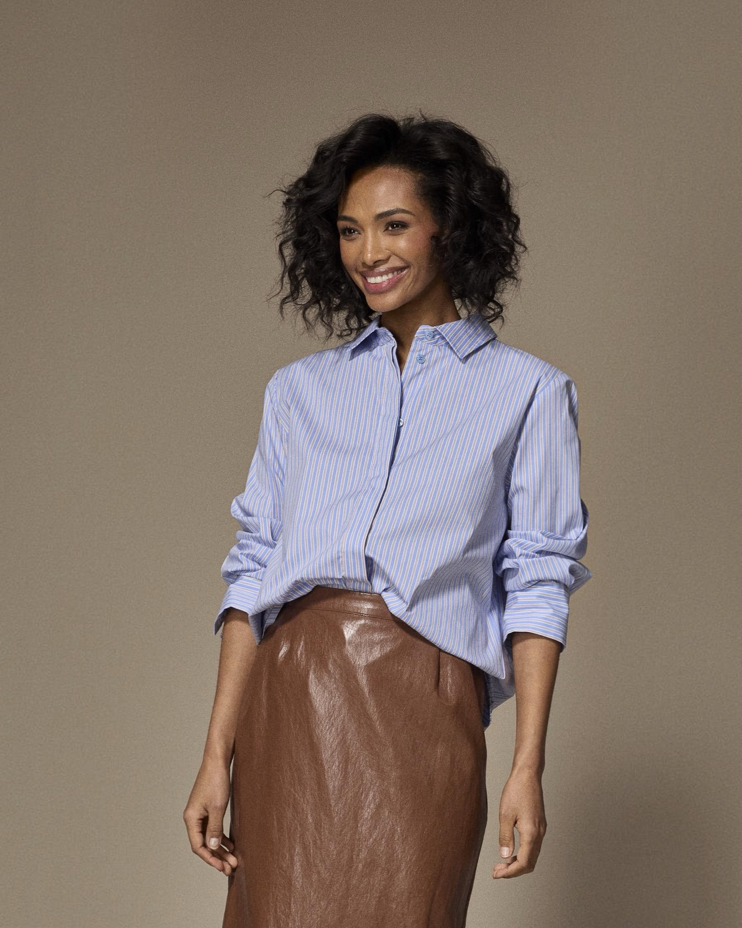 Lalotti Patty blouse lichtblauw camel gestreept