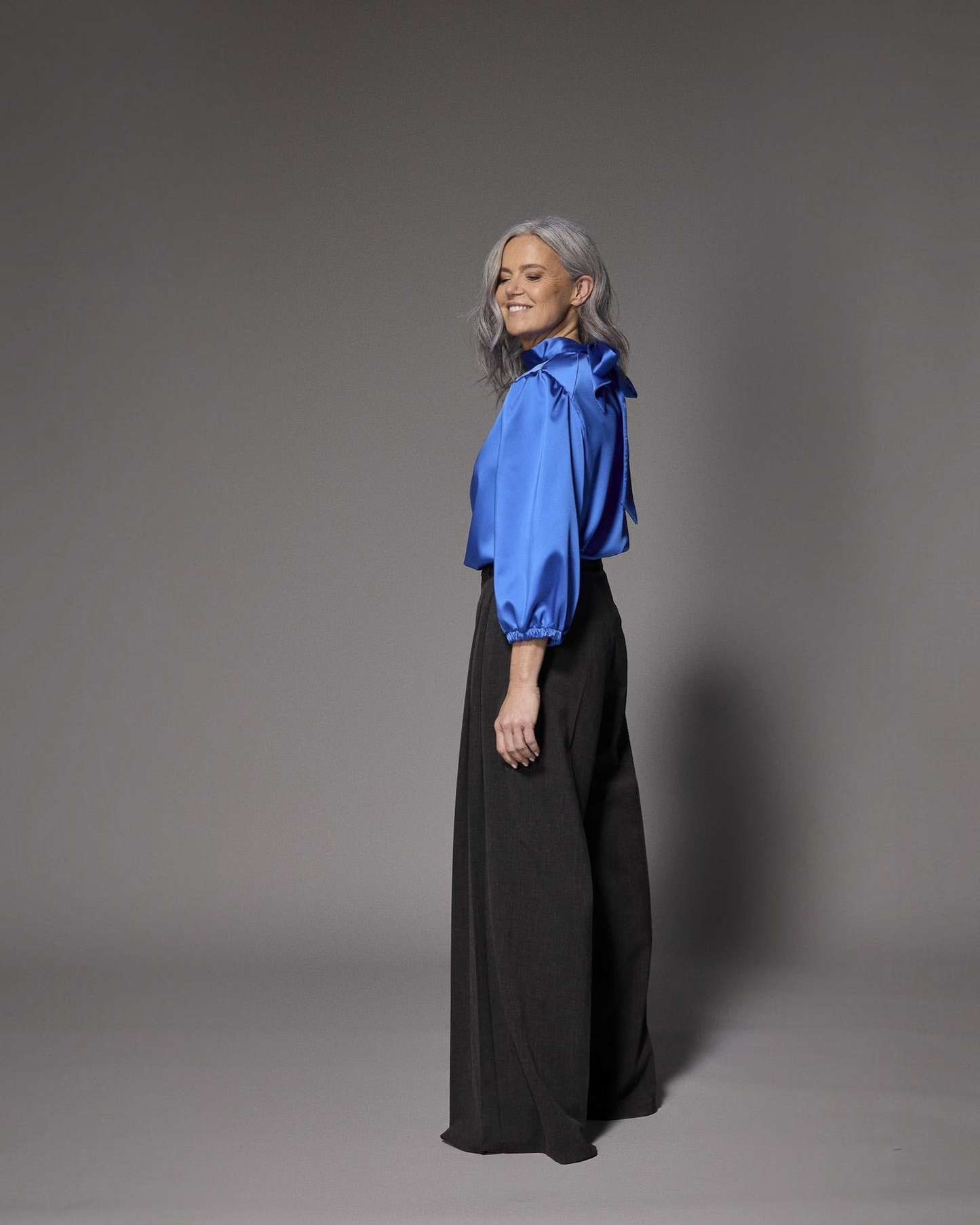 Lalotti Odille satijnen blouse Royal Blue met striklint