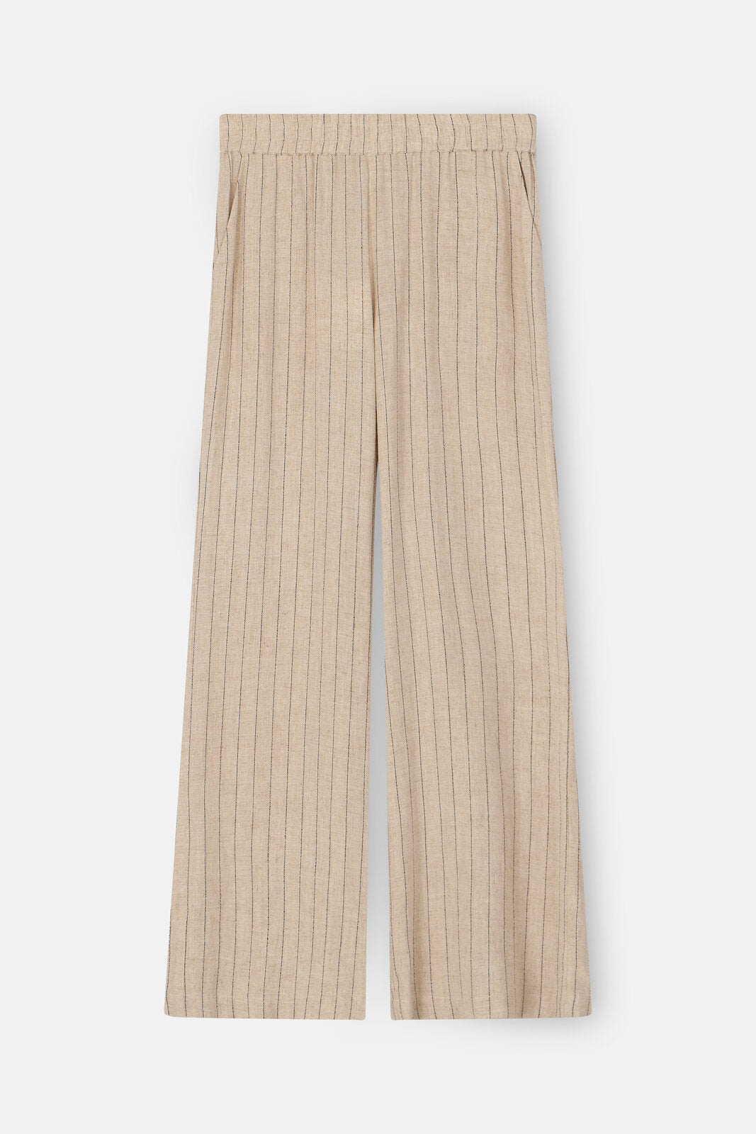 Beige linnen broek met strepen en losse fit PARIS - Terre Bleue