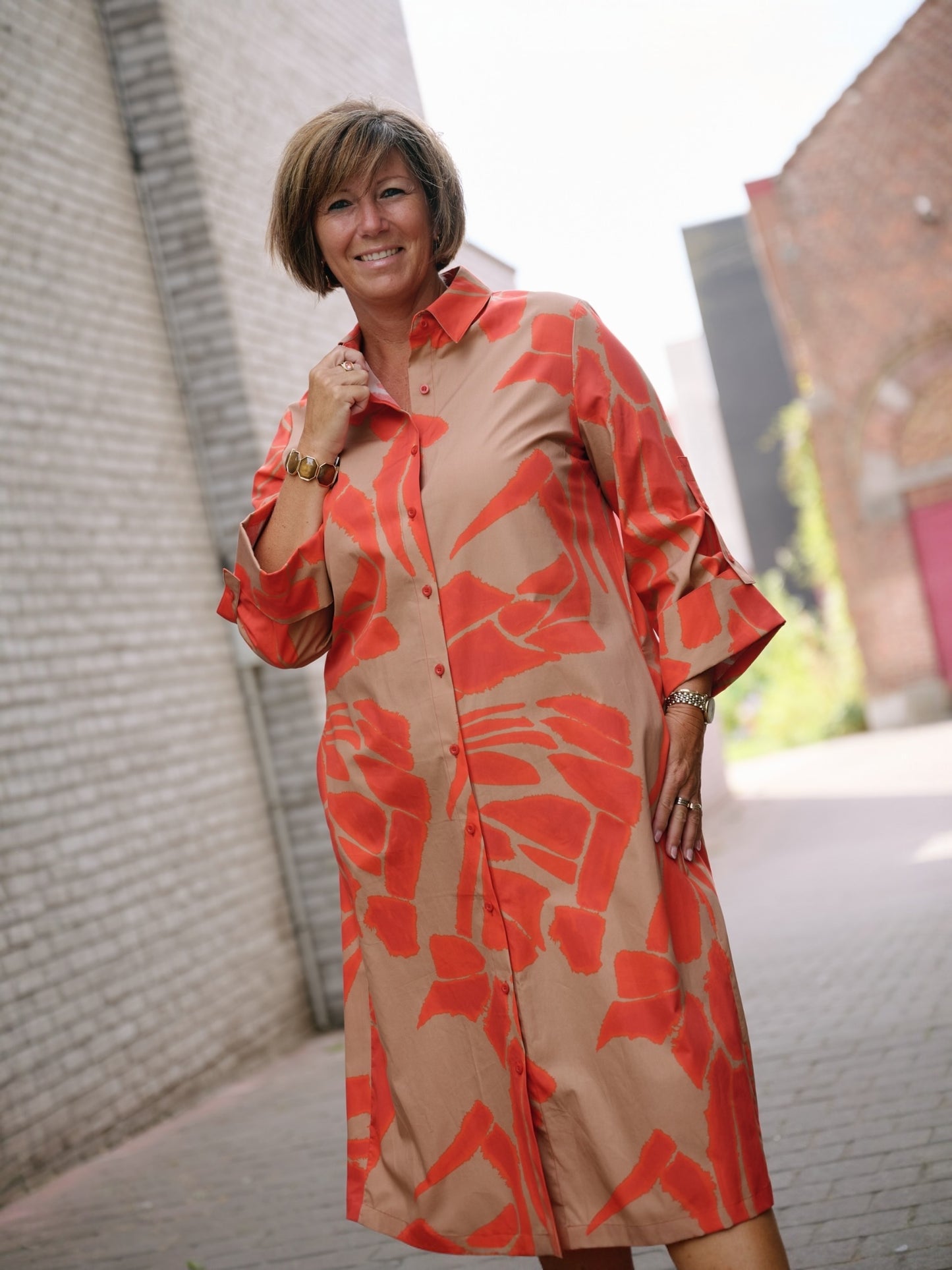 Xandres - doorknoopjurk KAISH met print