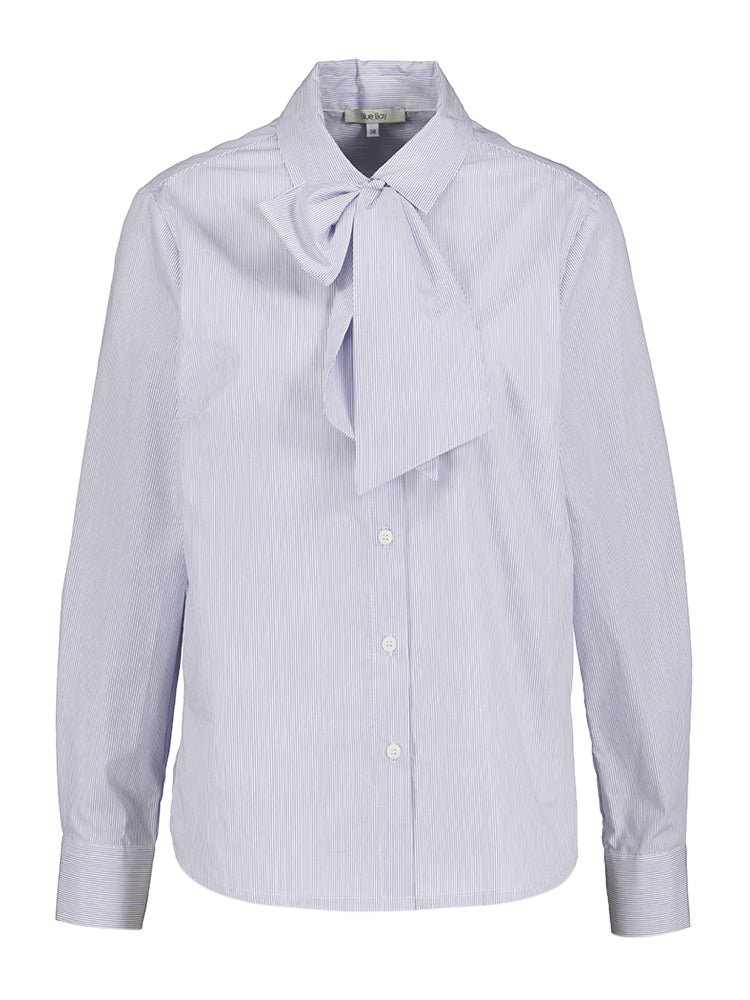 Blue Bay - Blauw wit gestreepte bloes met strik Gloria