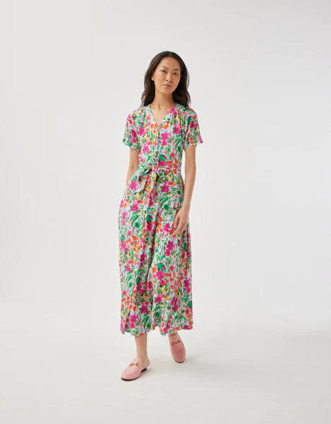 Kleurrijke jurk EMILIE met v-hals en bloemenprint - Leo&Ugo (PER550)