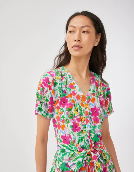 Kleurrijke jurk EMILIE met v-hals en bloemenprint - Leo&Ugo (PER550)