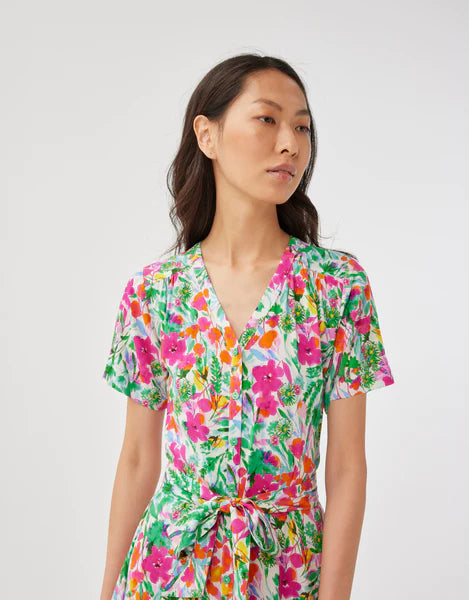 Kleurrijke jurk EMILIE met v-hals en bloemenprint - Leo&Ugo (PER550)