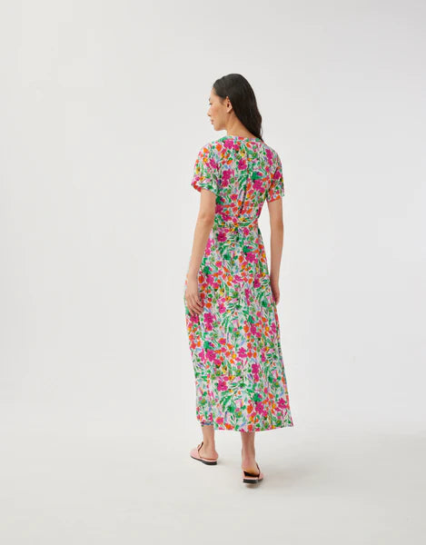 Kleurrijke jurk EMILIE met v-hals en bloemenprint - Leo&Ugo (PER550)