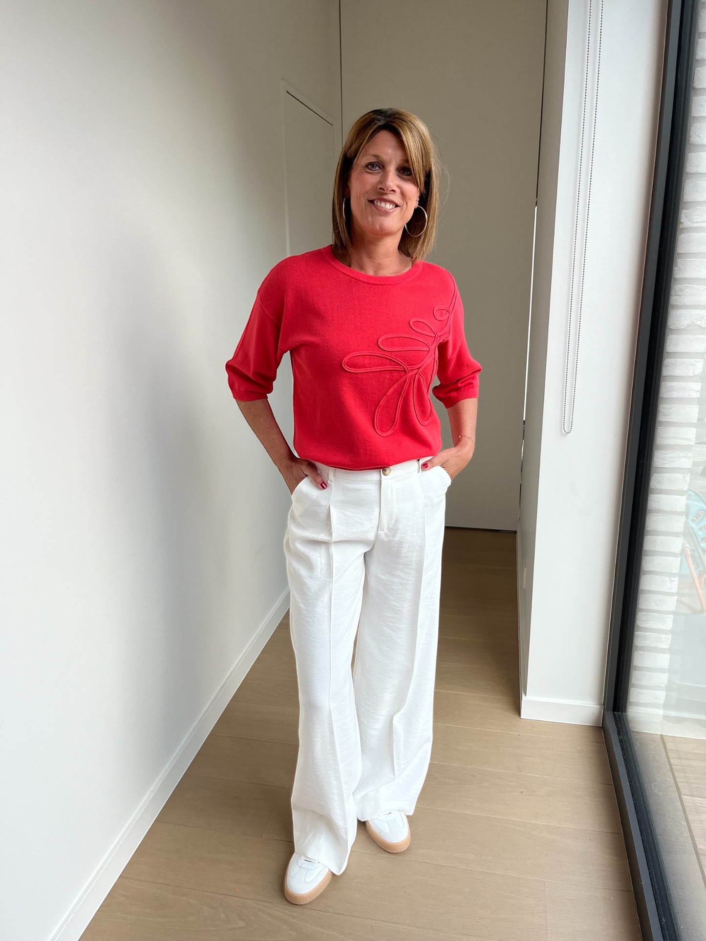 Witte losse broek ODARE met bandplooi - Lalotti
