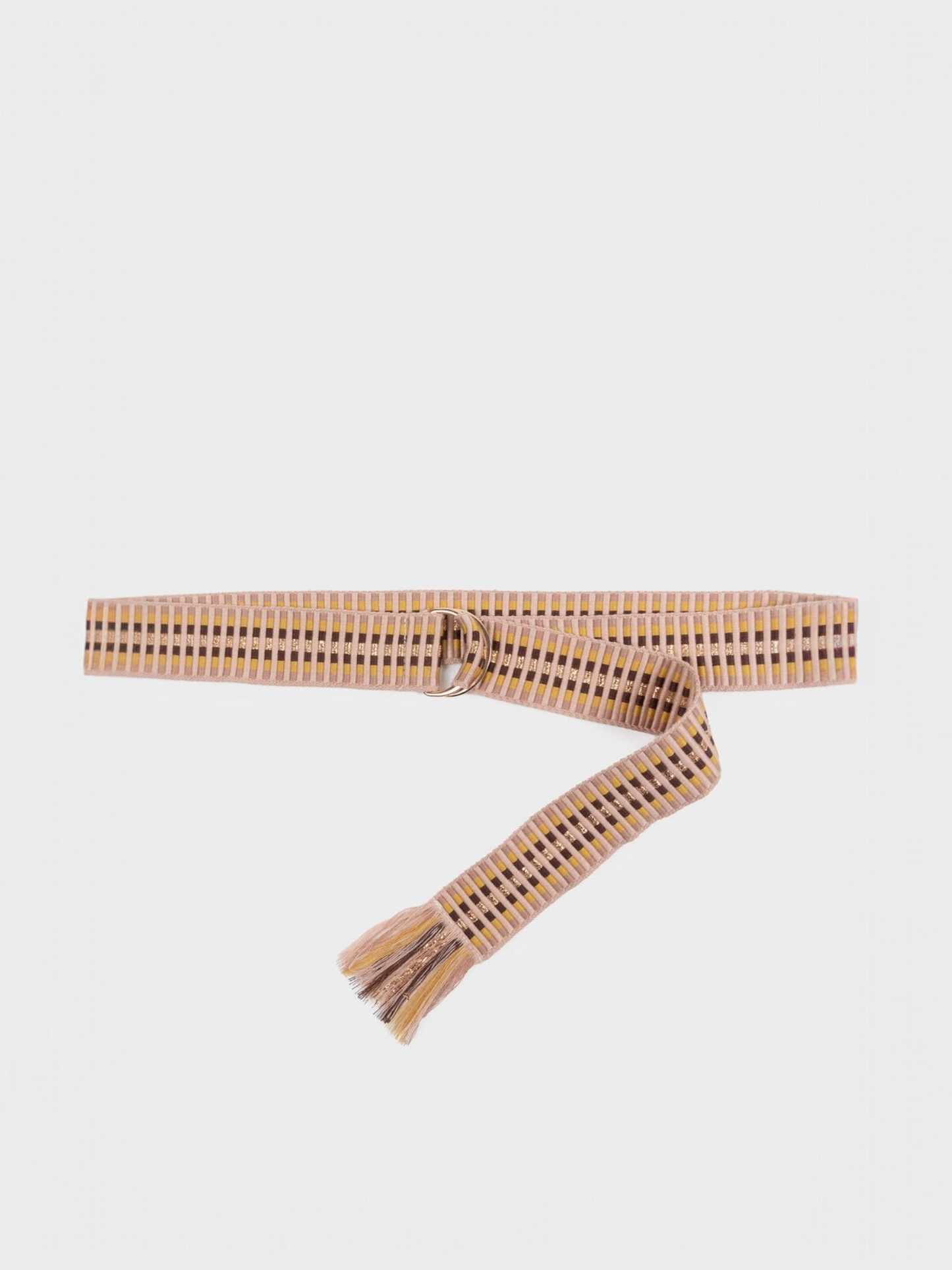 Bruin-roze en okergeel gestreepte damesriem Gigue
