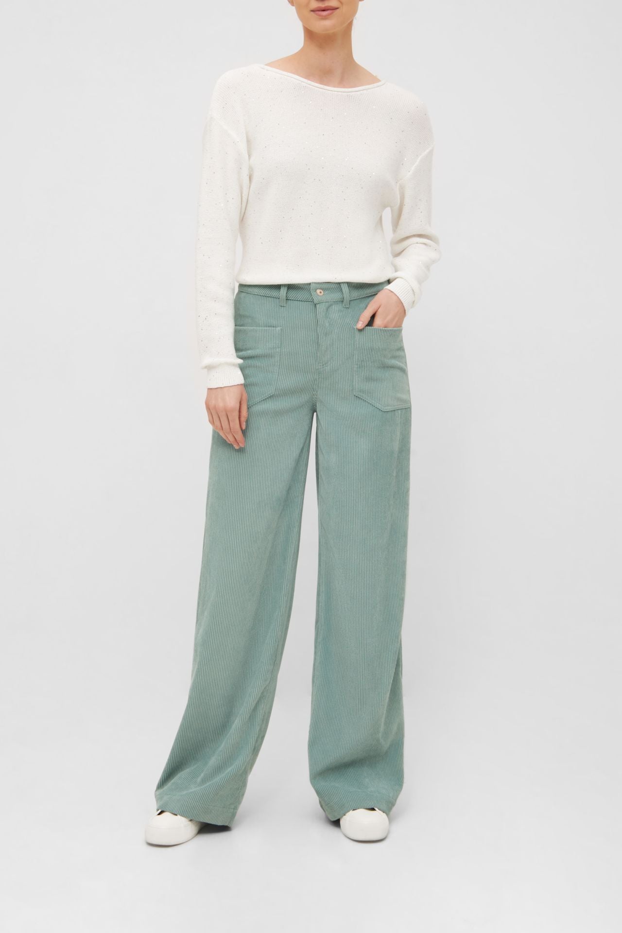 Mintgroene ribfluwelen broek MIRU - Rafaello Rossi