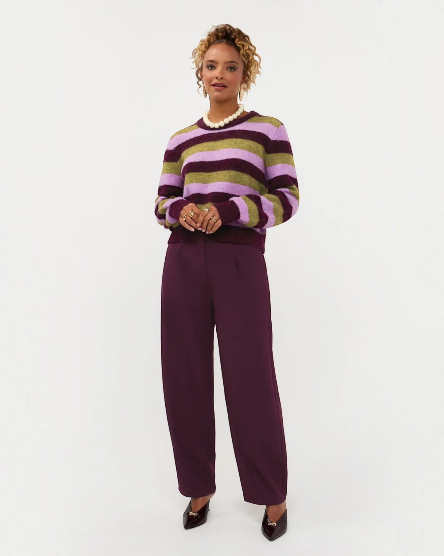 Ydence Knitted Sweater Aurora aubergine gestreept