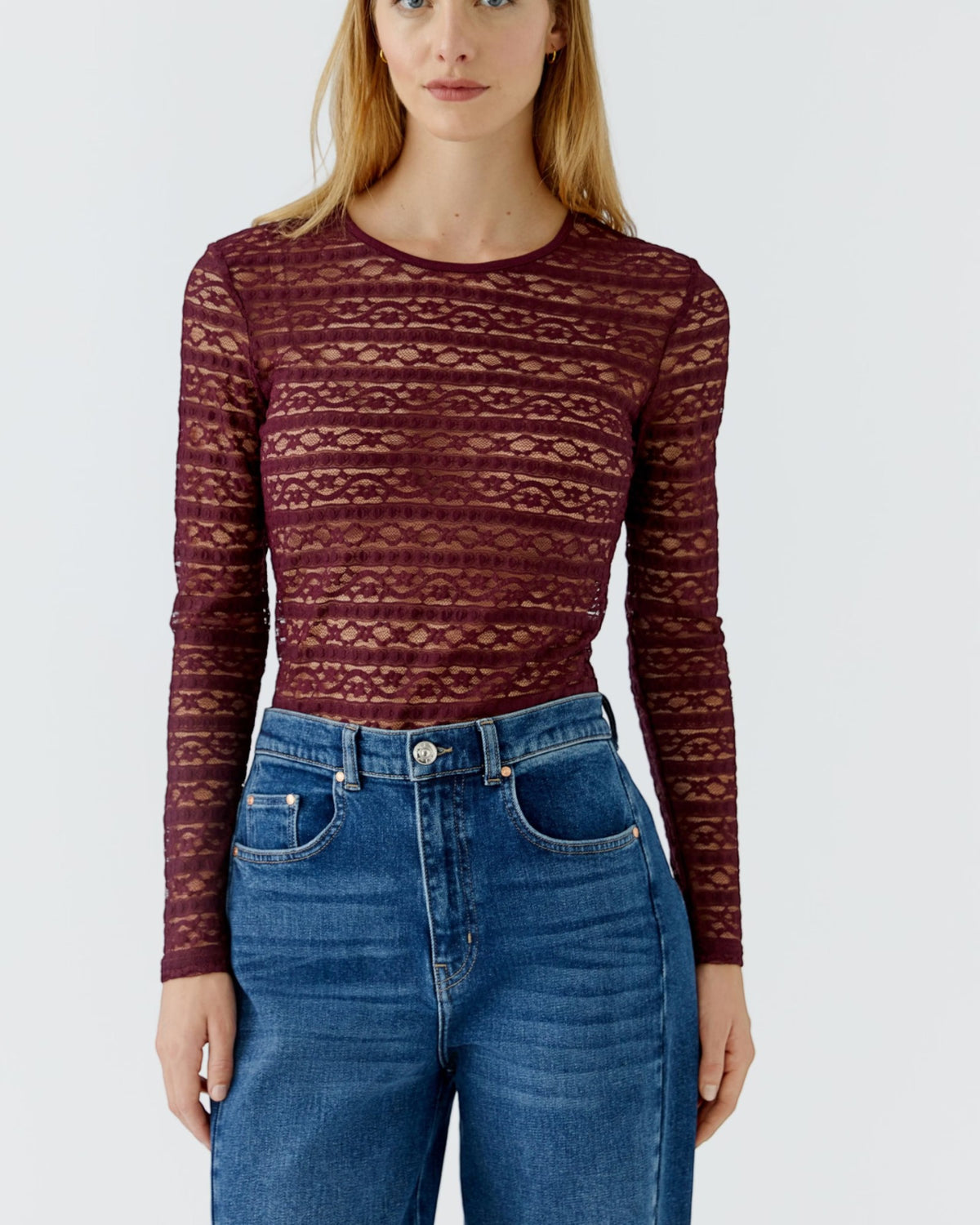 Oui kanten shirt berry