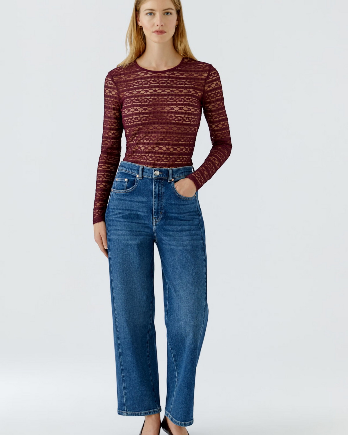 Oui kanten shirt berry