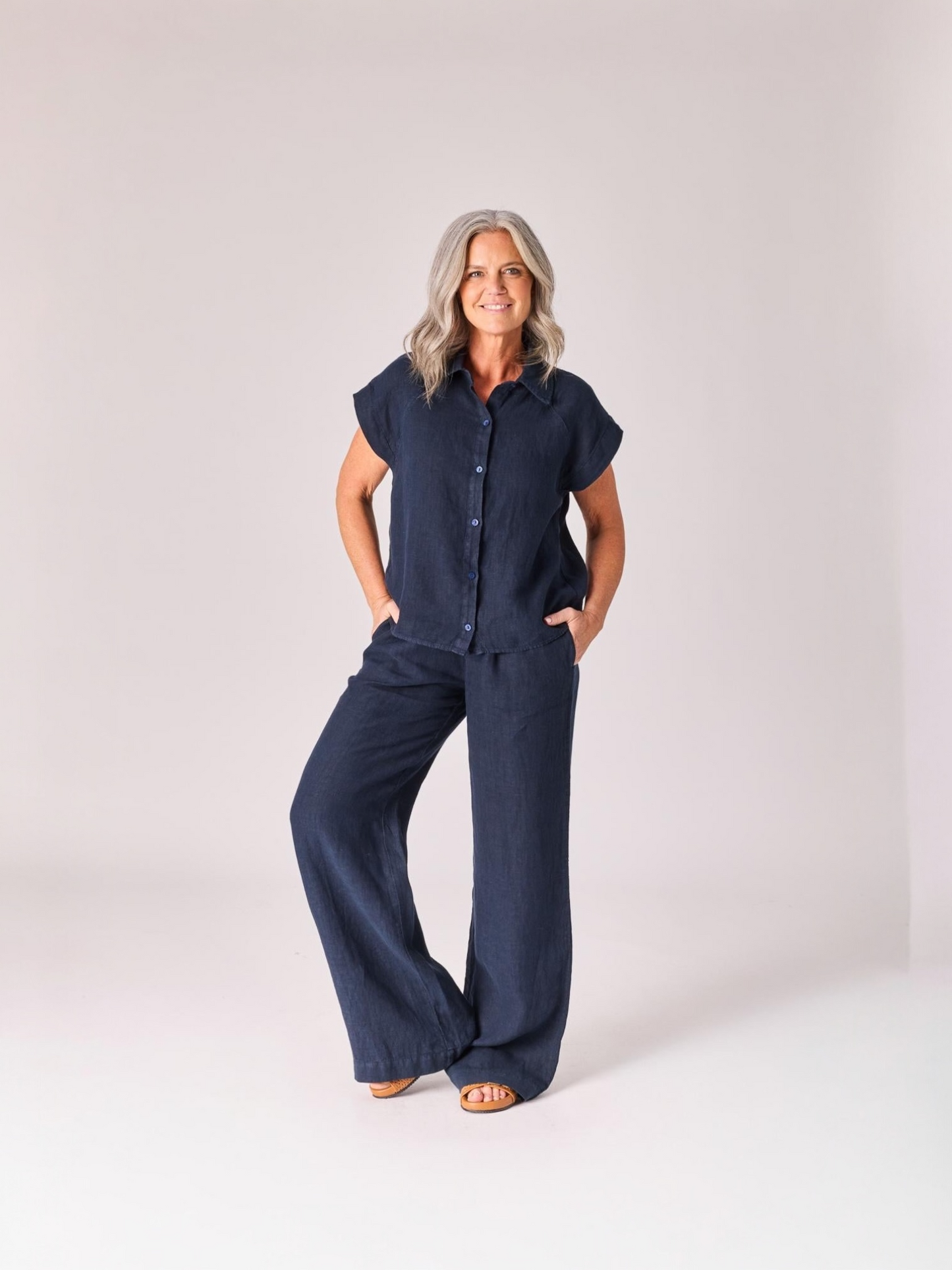 Lalotti - linnen broek GINETTE navy