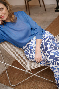 A-lijn rok CATHY met print SANTORINI BLUE - Lalotti