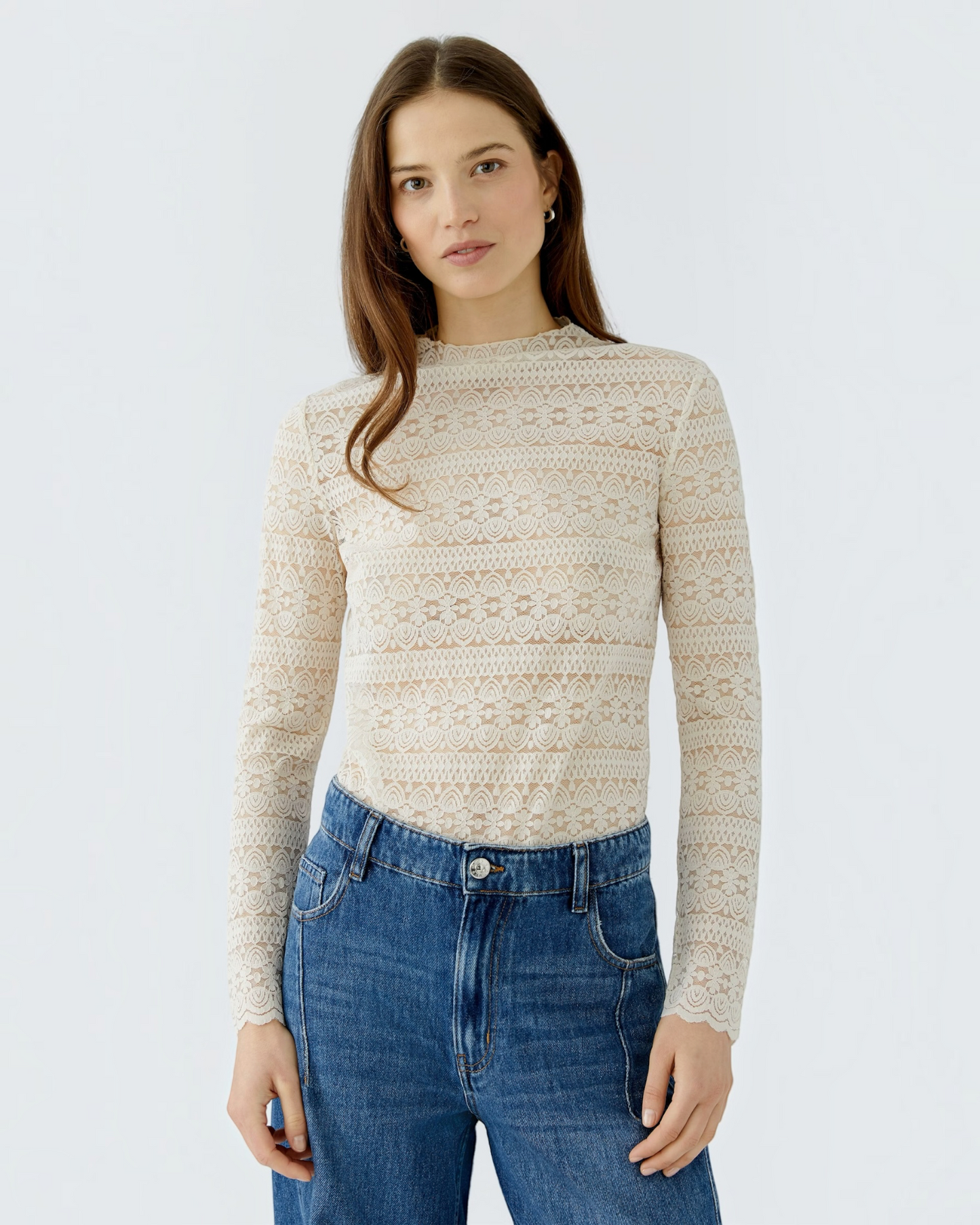 Oui kanten shirt Whitecap Gray