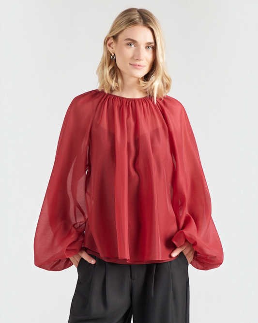Ted Baker Eelana organza bloes rood met volumemouwen
