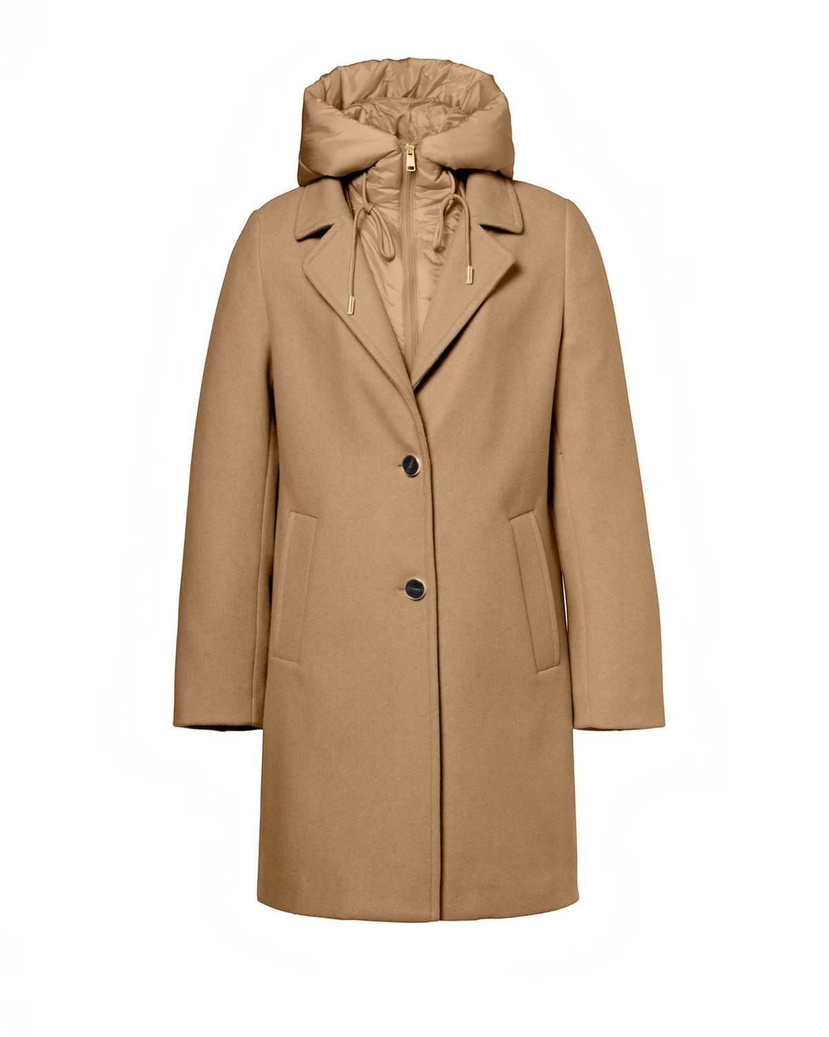 Beaumont Elvira damesmantel camel met afritsbare kap