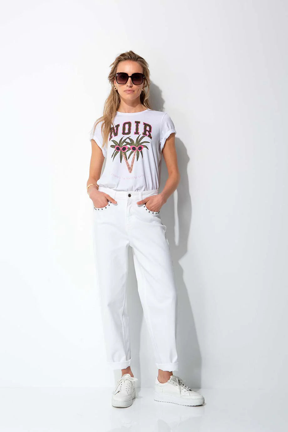 Catnoir - witte t-shirt met print - Sunny Palms
