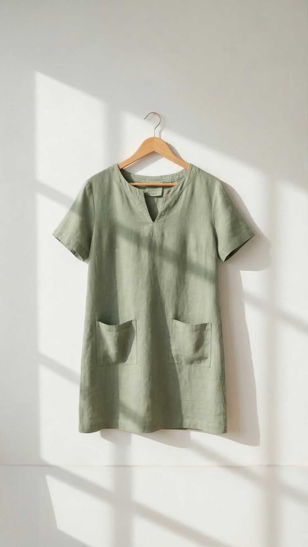 Oui - linnen kleed kakhi v-hals (97170)