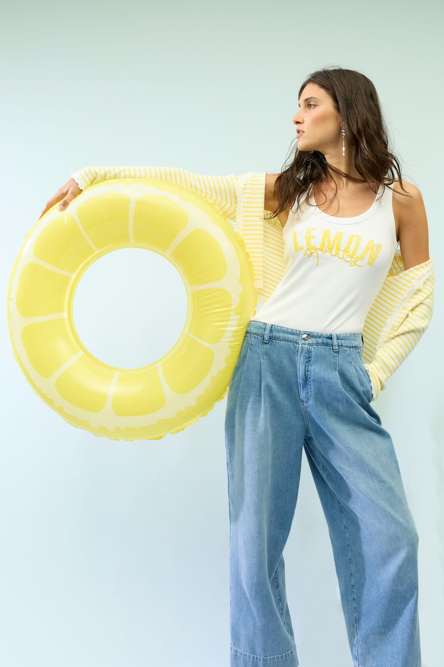 Oui - tanktop wit met print (97457)