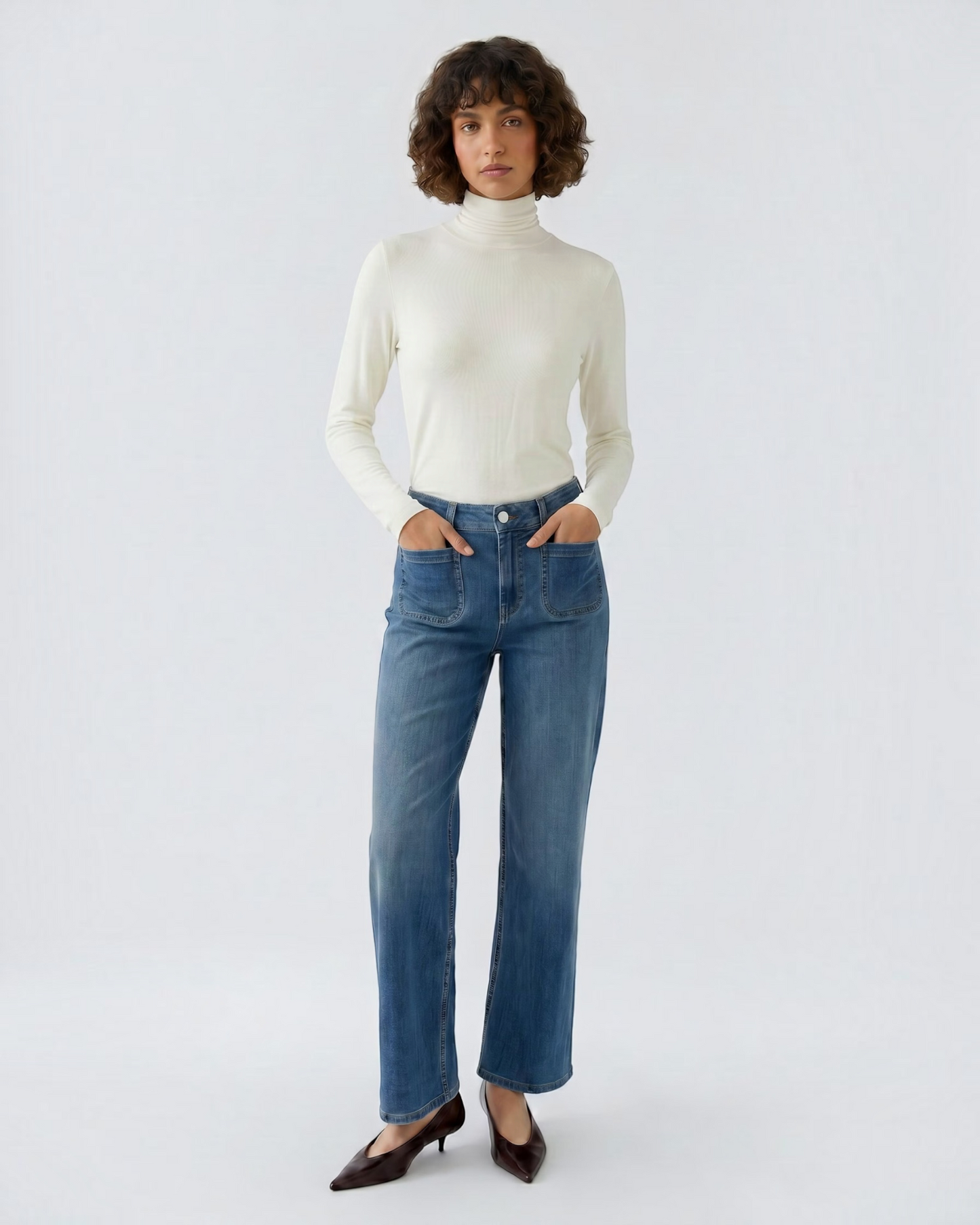 Oui shirt met rolkraag Gardenia – Modal