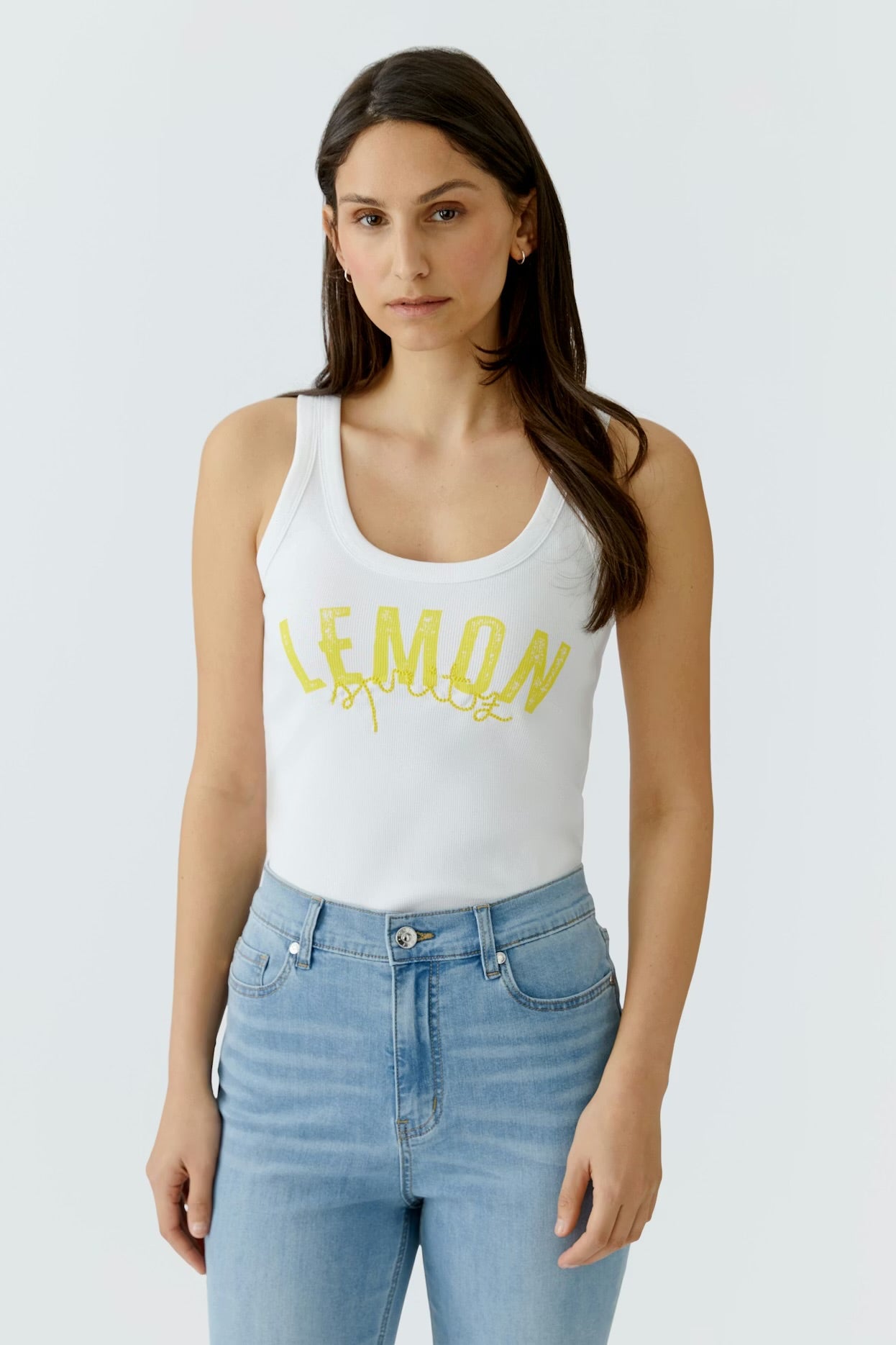 Oui - tanktop wit met print (97457)