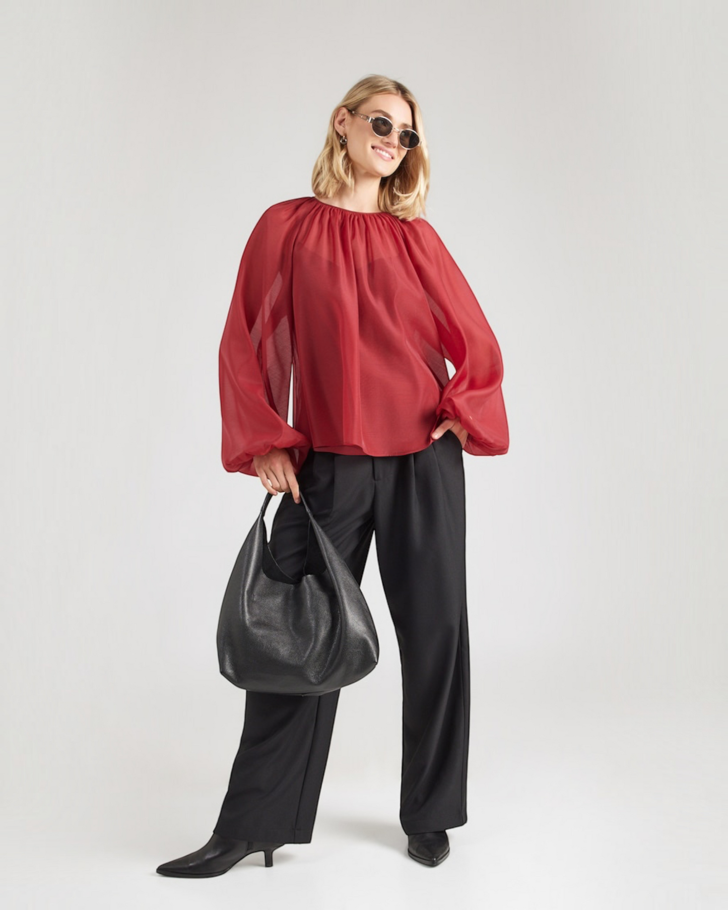 Ted Baker Eelana organza bloes rood met volumemouwen