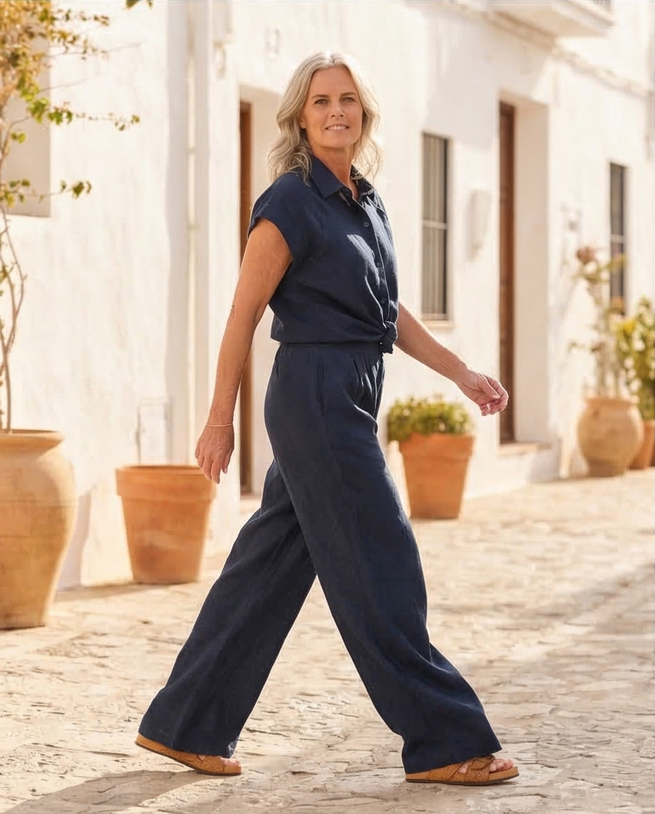Lalotti - linnen broek GINETTE navy