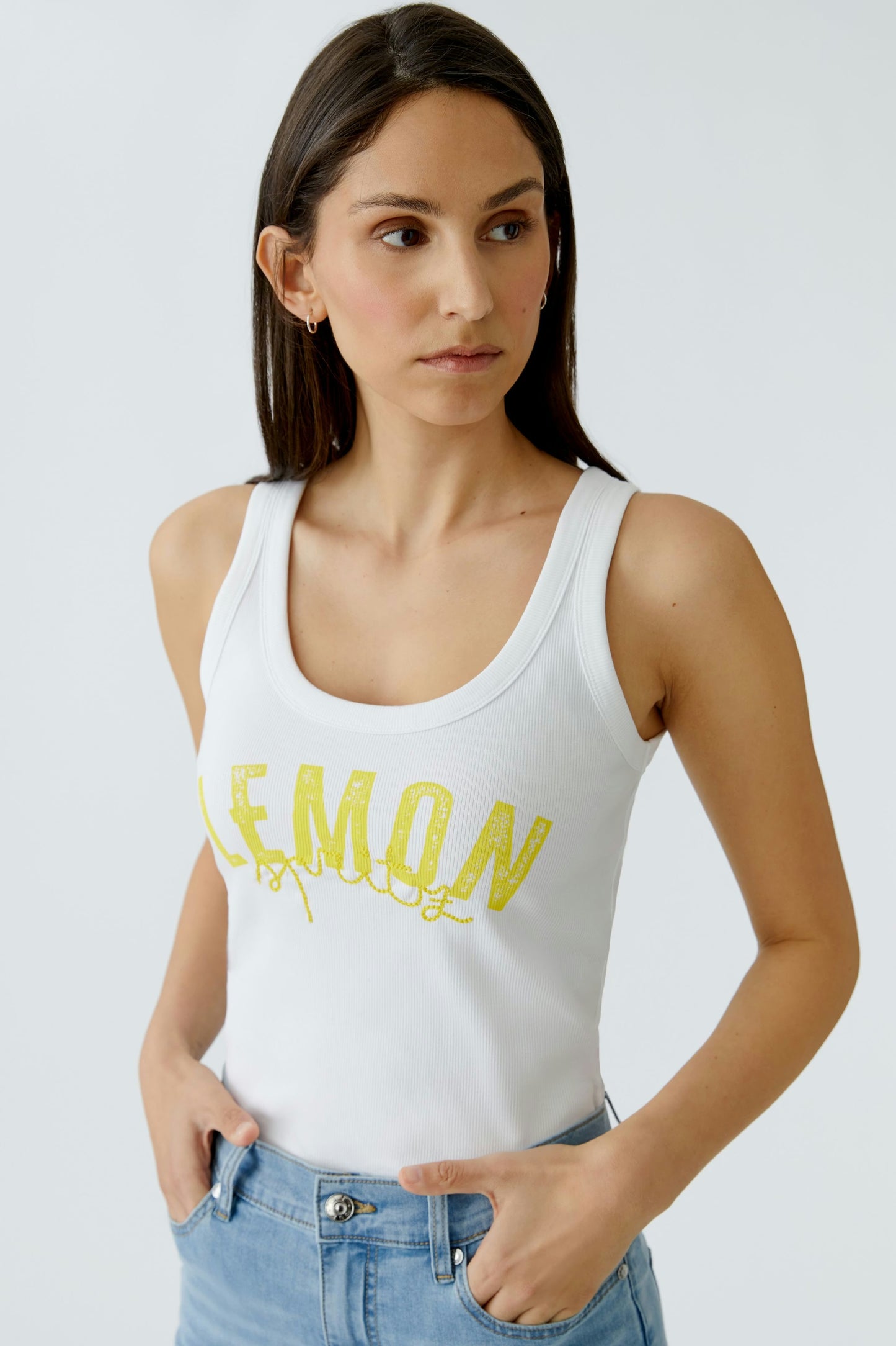Oui - tanktop wit met print (97457)