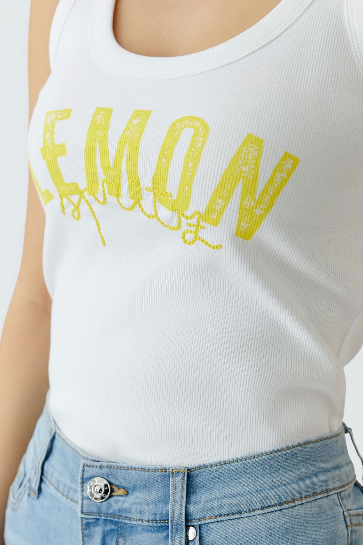 Oui - tanktop wit met print (97457)