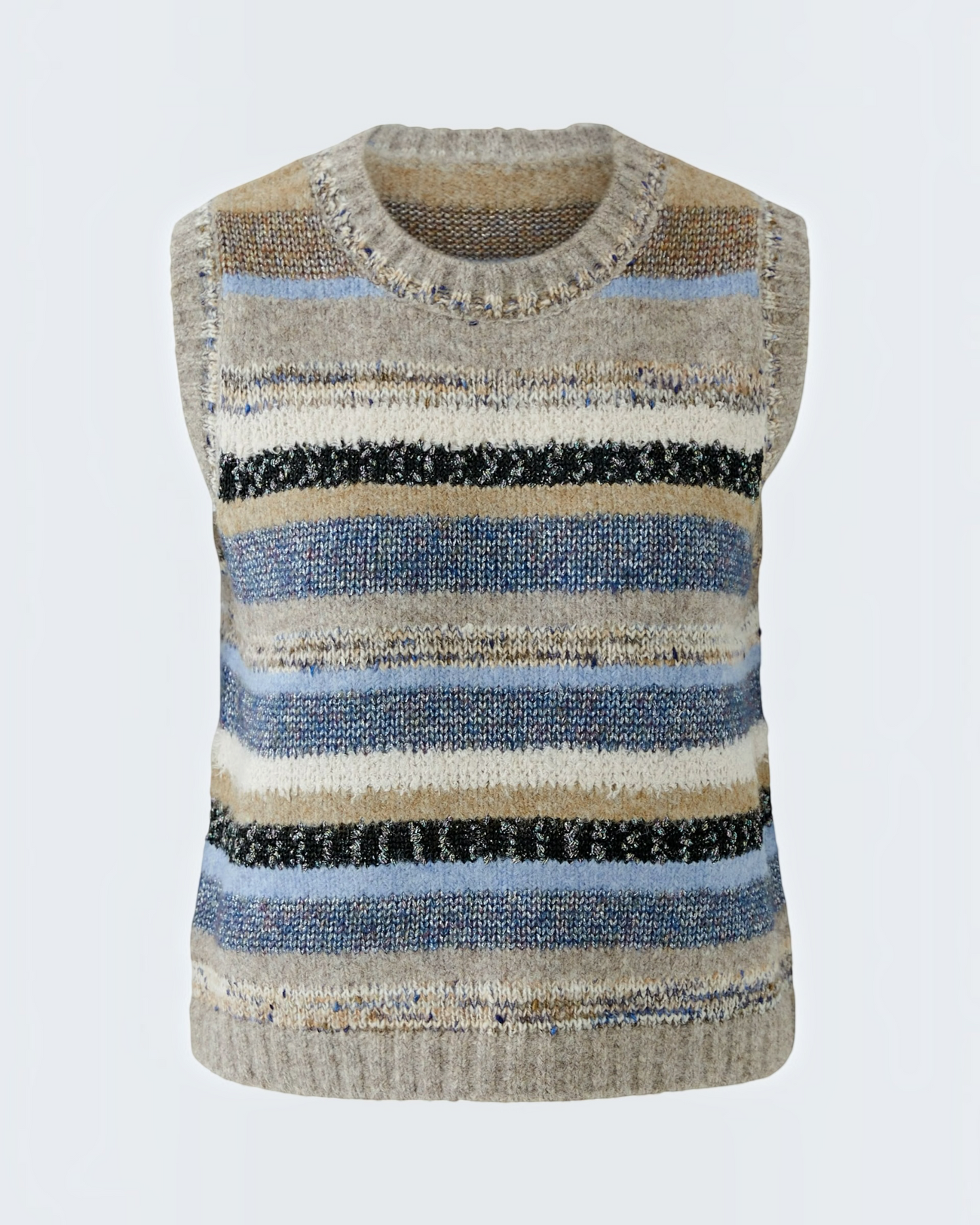 Oui mouwloze trui Dames Gestreept Lichtbruin/Blauw