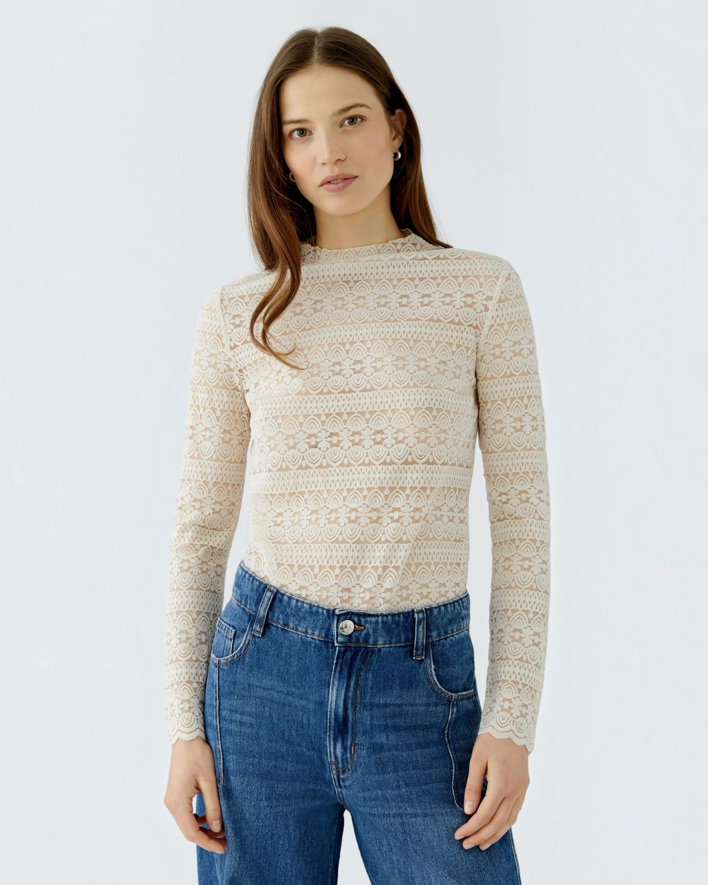 Oui kanten shirt Whitecap Gray
