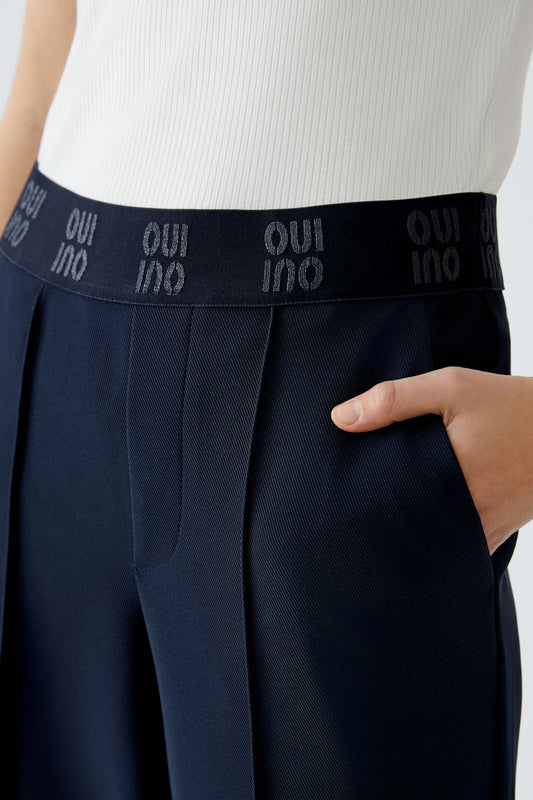 Donkerblauwe broek op elastiek (0091737) - Oui