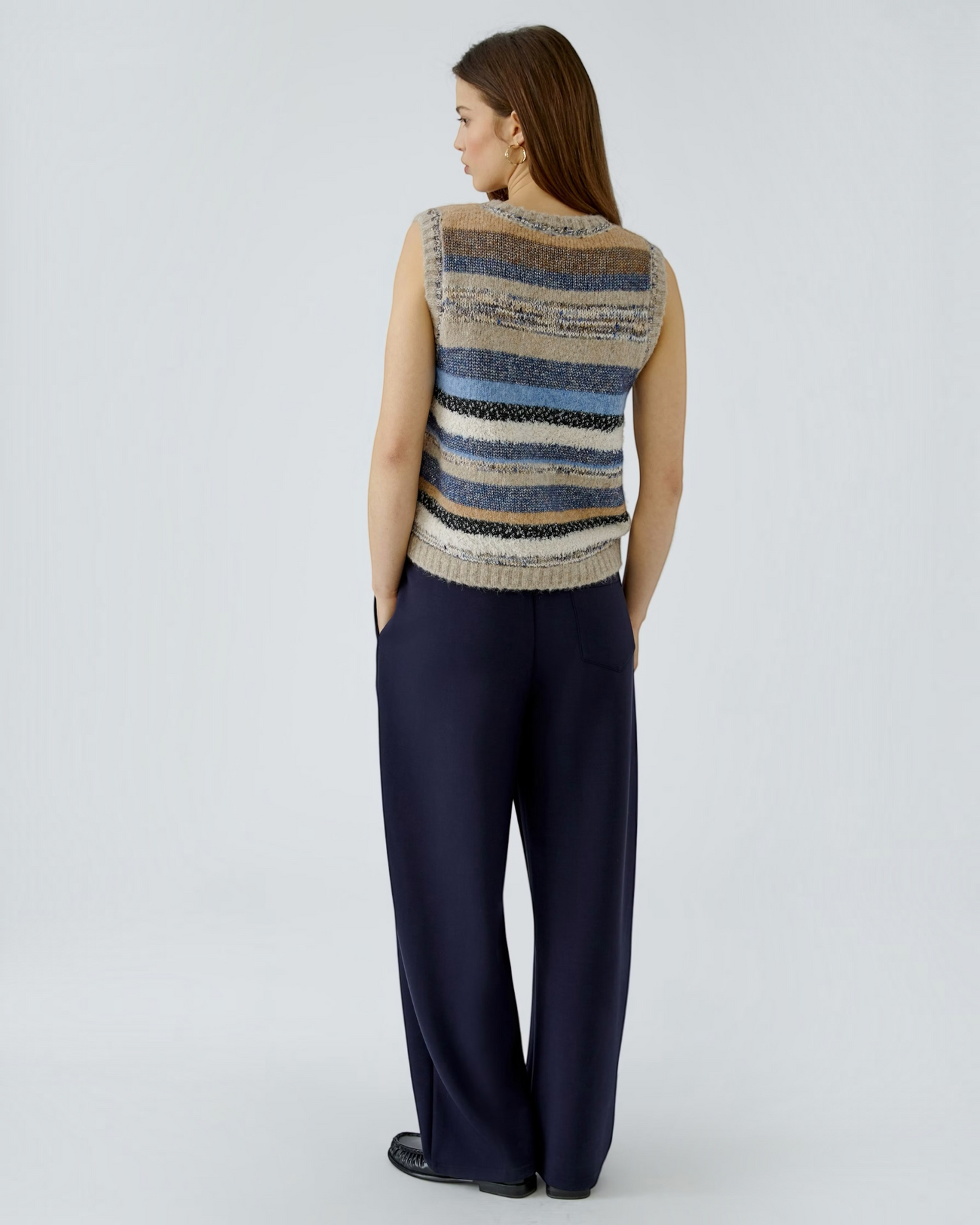 Oui mouwloze trui Dames Gestreept Lichtbruin/Blauw