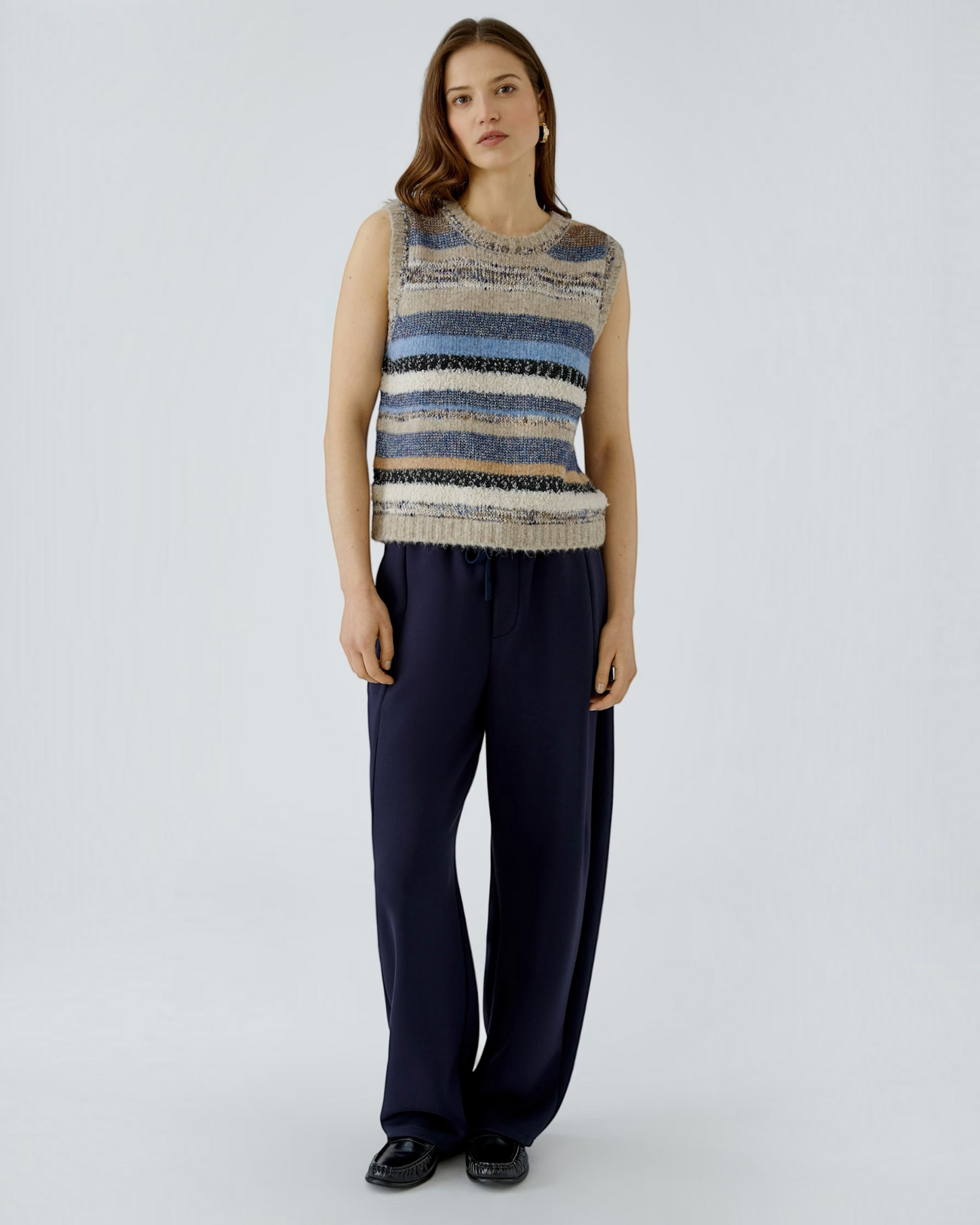 Oui mouwloze trui Dames Gestreept Lichtbruin/Blauw