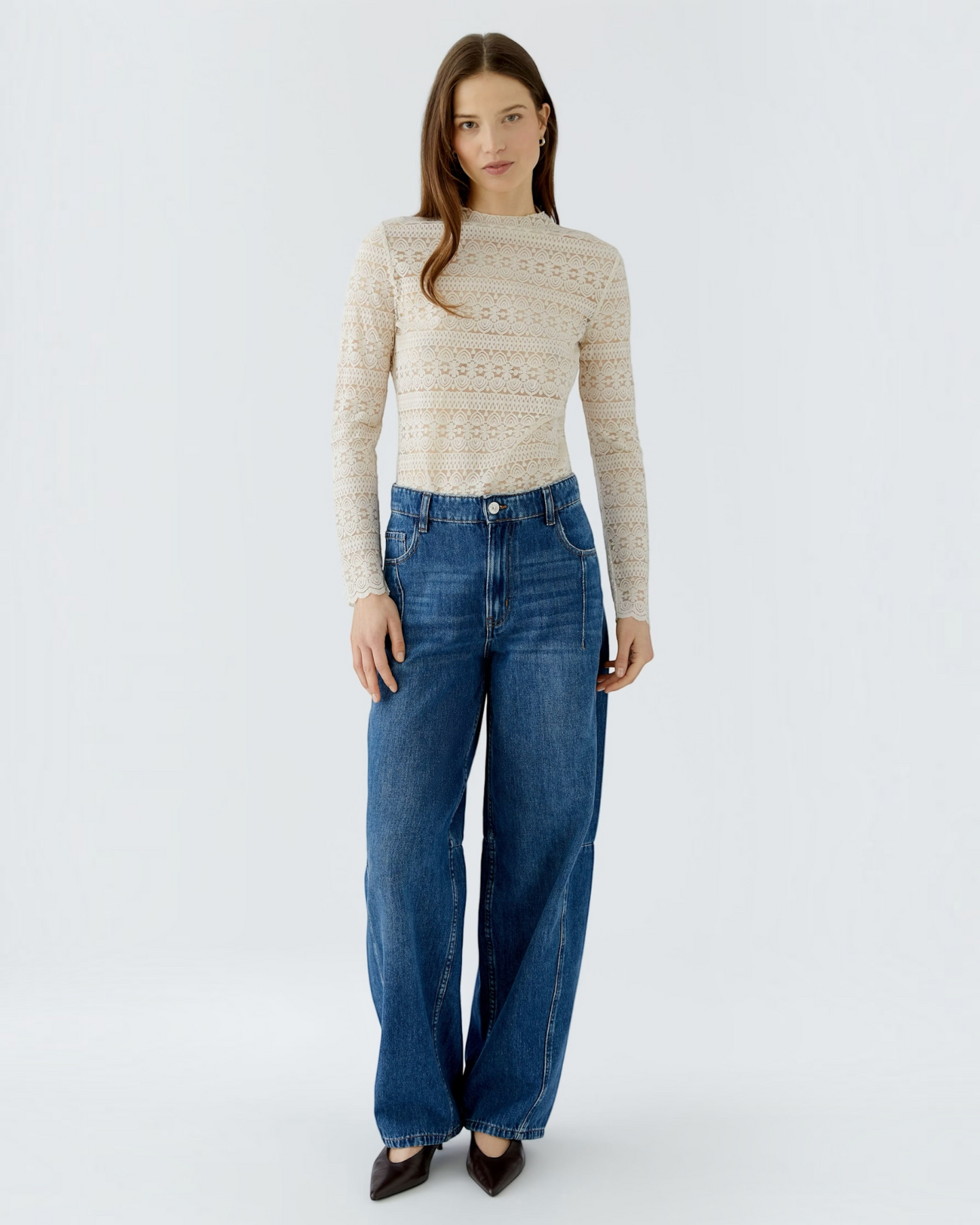 Oui kanten shirt Whitecap Gray