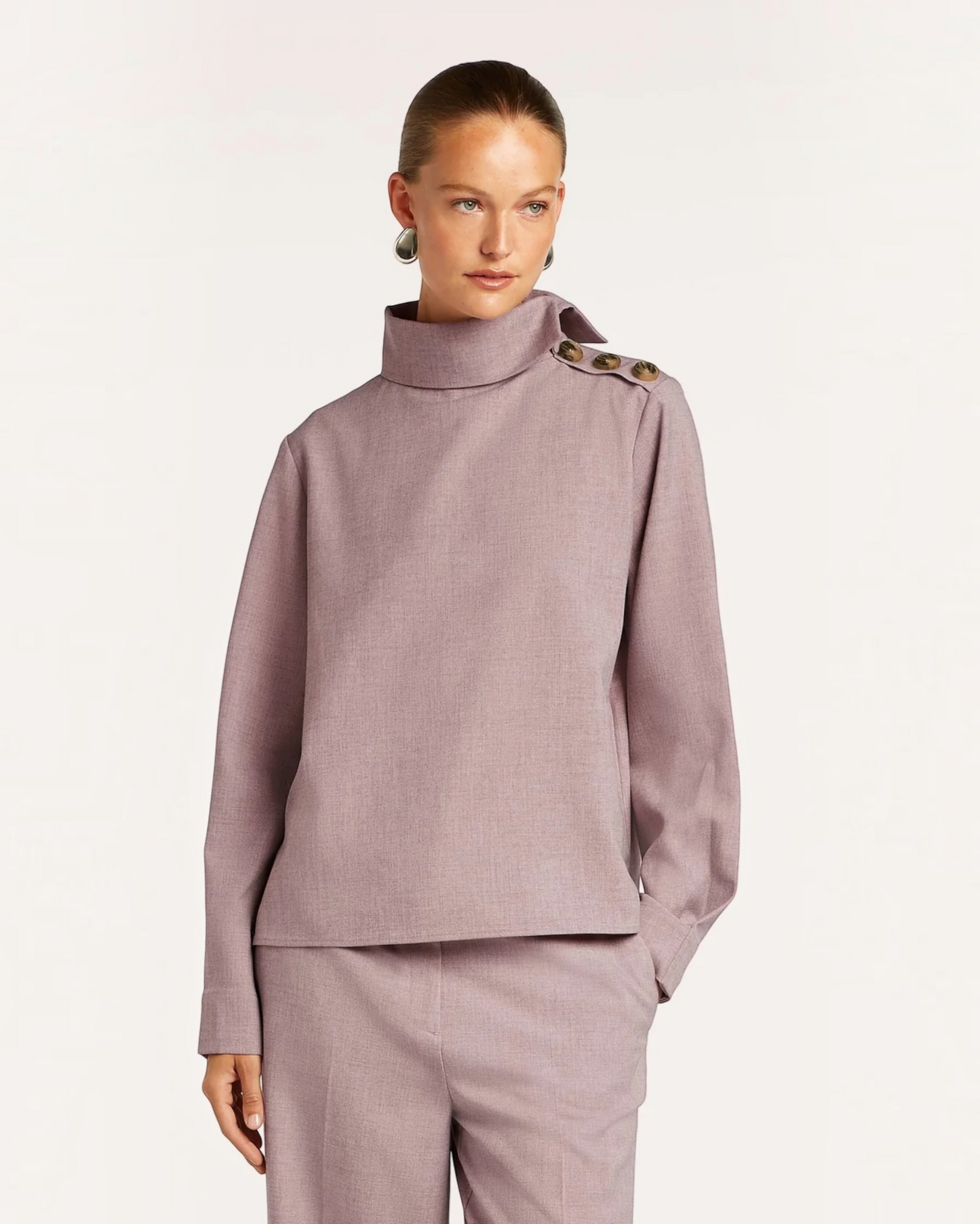 Beaumont Shaun blouse rose melange – damesblouse met hoge kraag