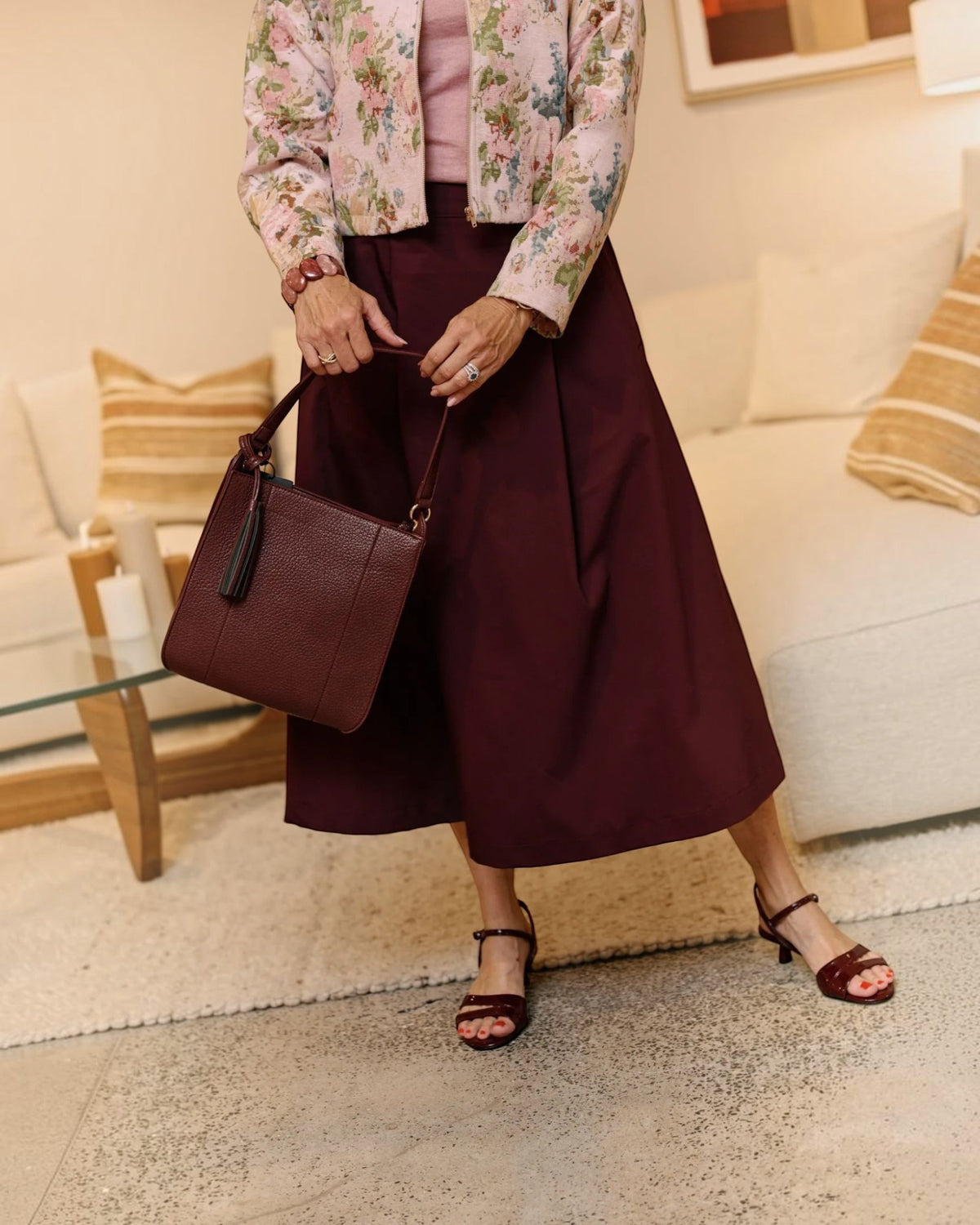 Handtas bordeaux leder