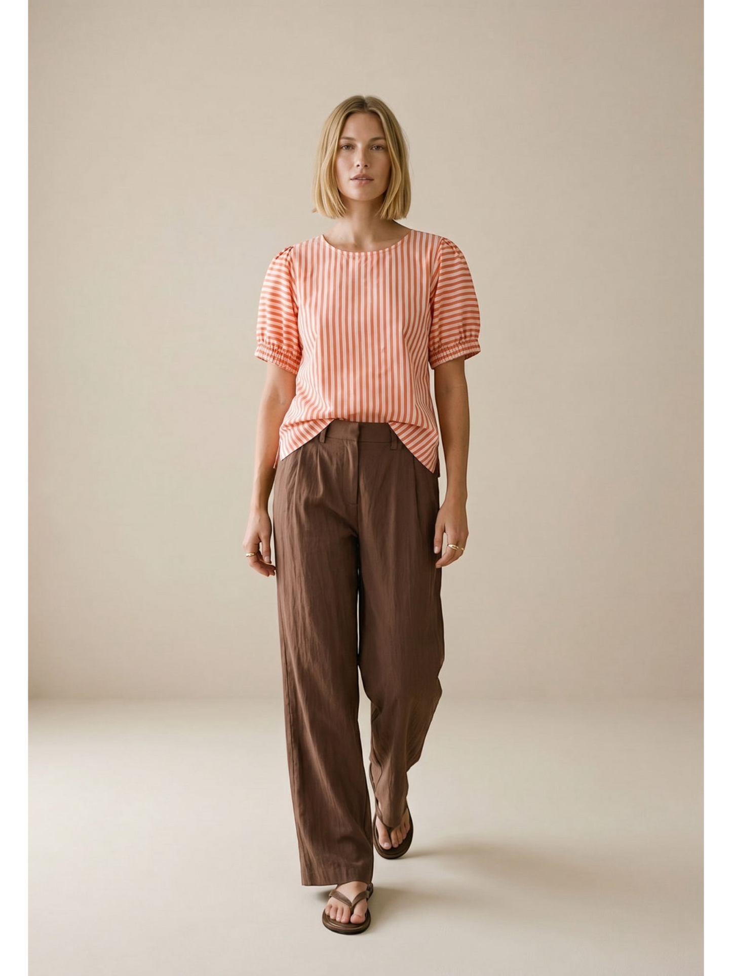 FYNCH HATTON- KATOENEN BLOUSE MET STREEPJESPATROON EN POFMOUWEN