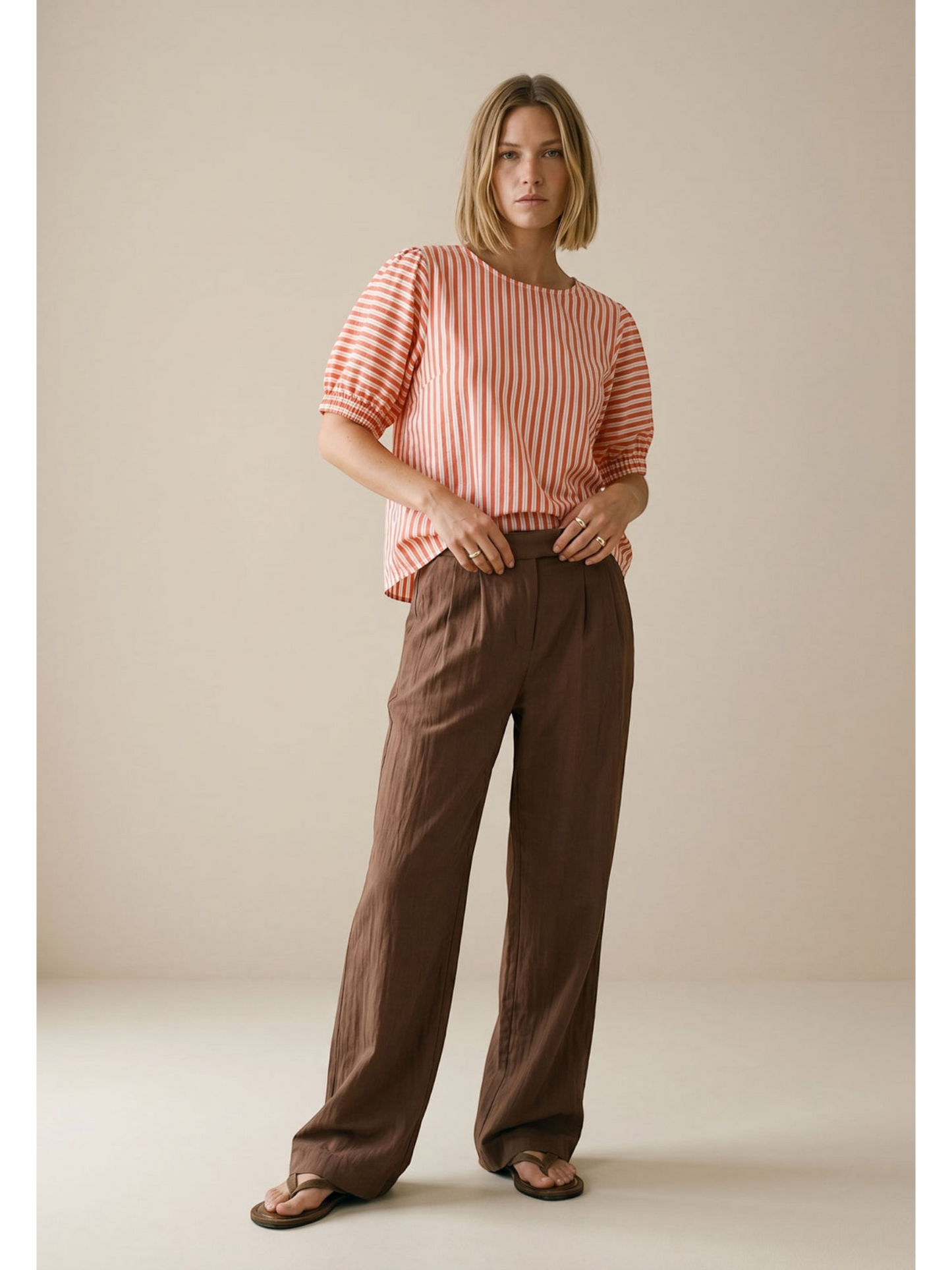 FYNCH HATTON- KATOENEN BLOUSE MET STREEPJESPATROON EN POFMOUWEN