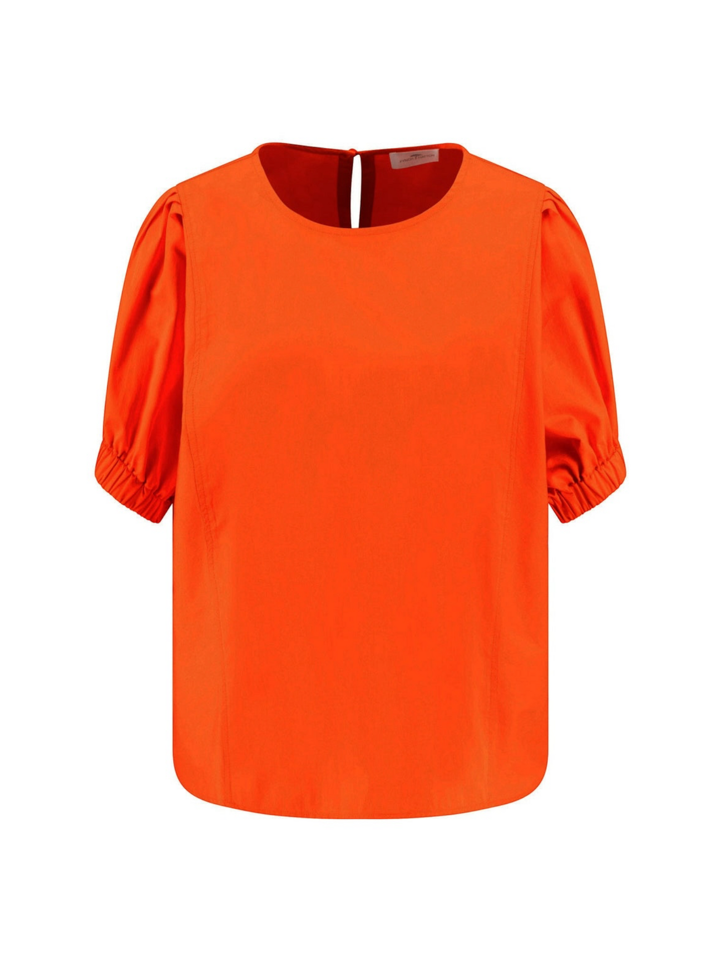 FYNCH HATTON - KATOENEN BLOUSE MET POFMOUWEN EN RONDE HALS