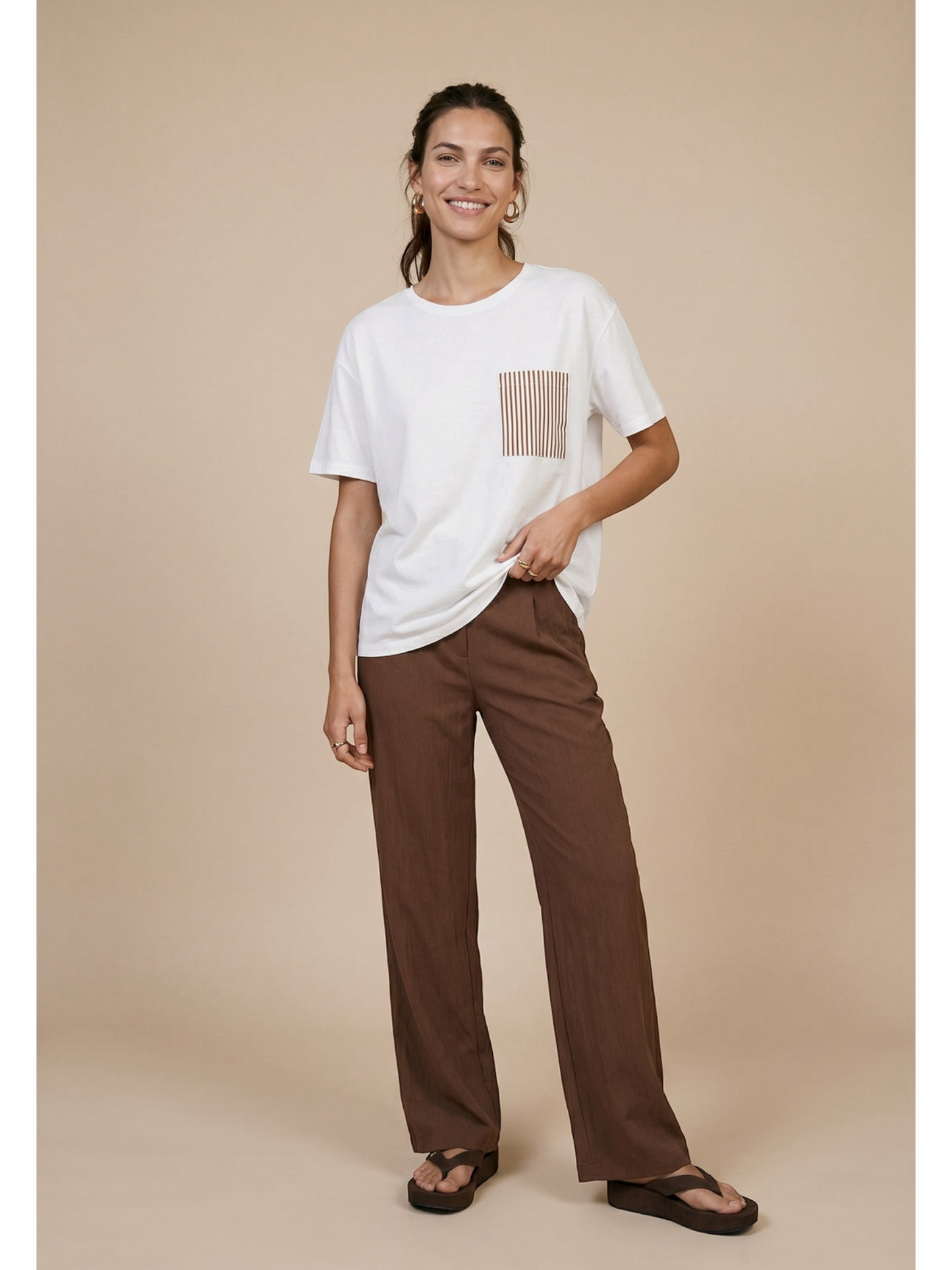 Fynch Hatton - bruine 7/8 broek met verstelbare band