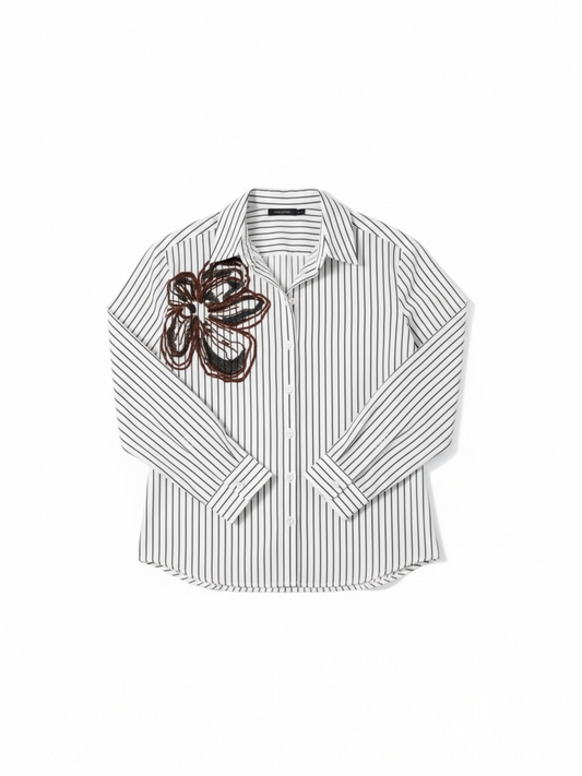 Senso - witte bloes bruine streepjes lange mouwen JIDAU S1941