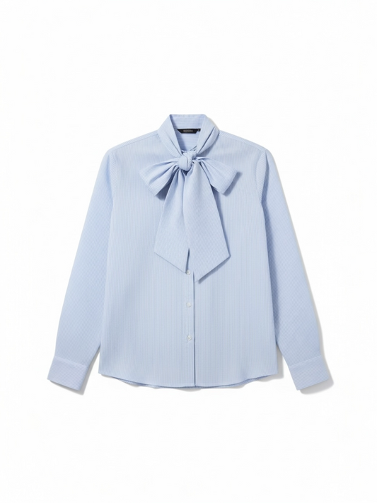 Blue Bay - Blauw wit gestreepte bloes met strik Gloria